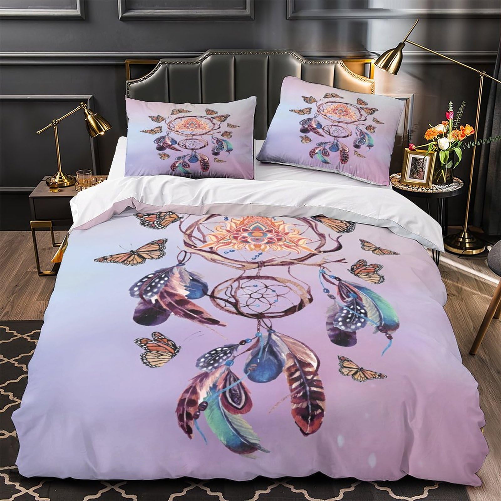 MMDASBVPE ButterflyDreamcatcher Quilt Cover 3D Print Luxurious 3PCs Bedding Set Zipper Closure Duvet Cover Extra Soft Durable for Kids Adults Women Girls Teens Youth Teenagers King（220x240cm）