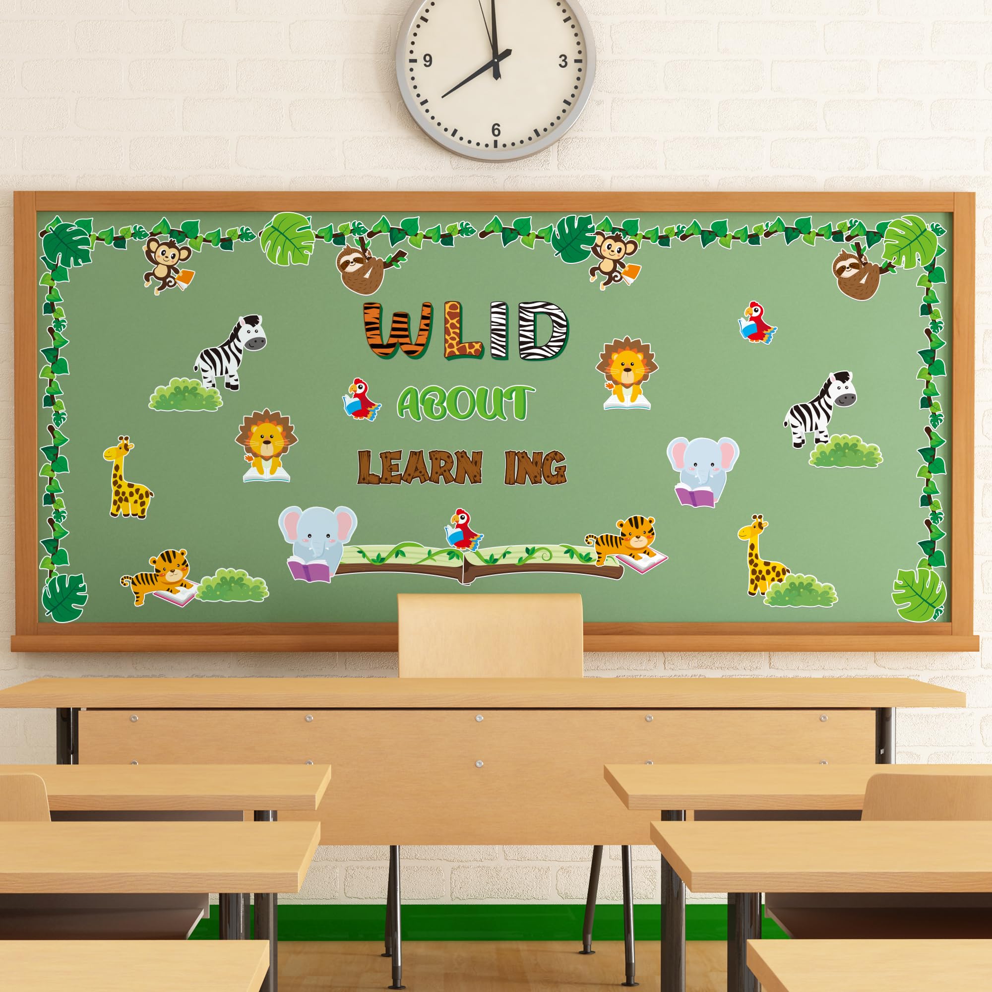 91Pcs Wild About Learning Animals Bulletin Board Back to School Classroom Decoration Wild Animals Leaves Cutouts Learning Book Study Wall Decals for Preschool Chalkboard Window Door Supplies - Image 5