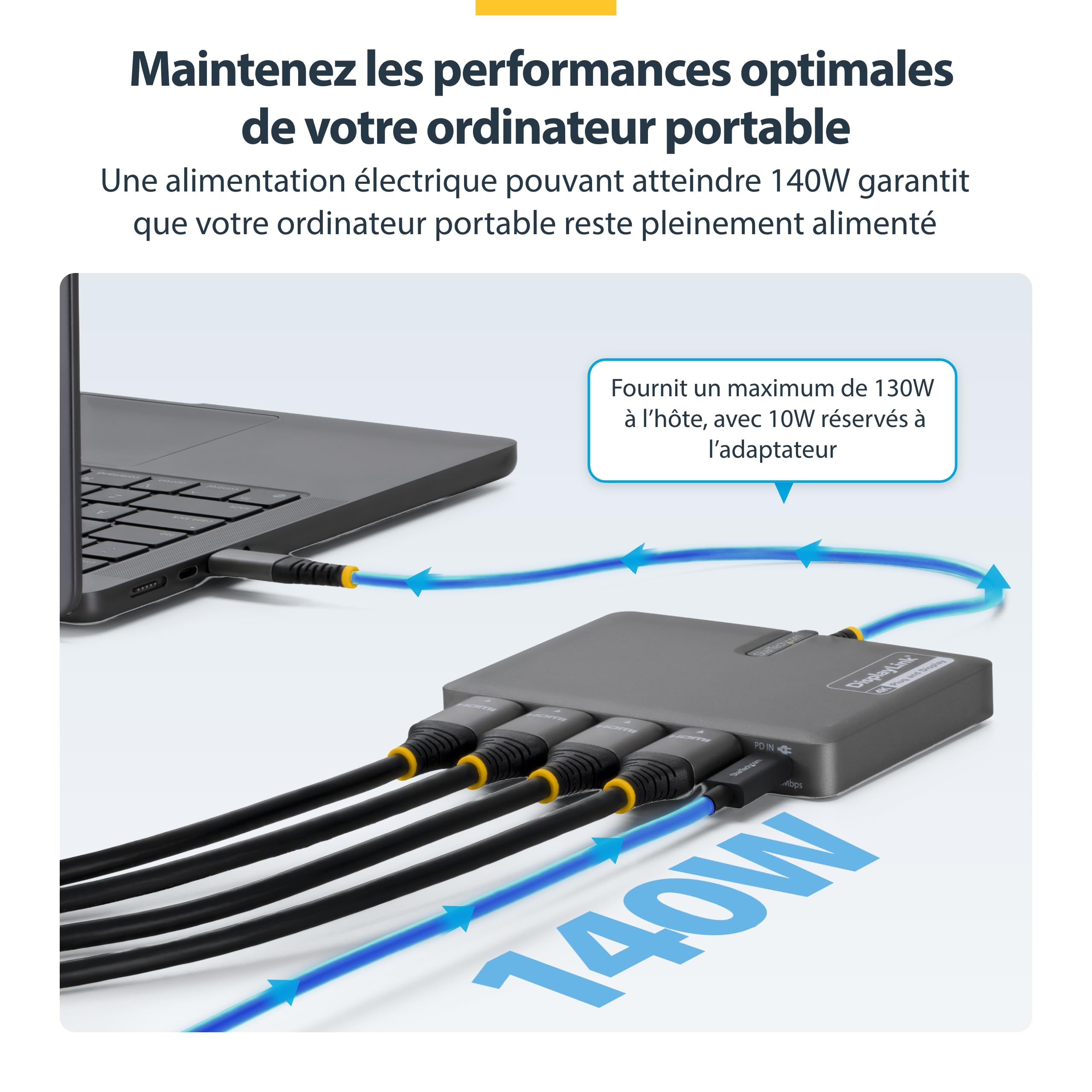 StarTech Station de Travail USB-C vers Quadruple HDMI 4K 60Hz, PD 140W