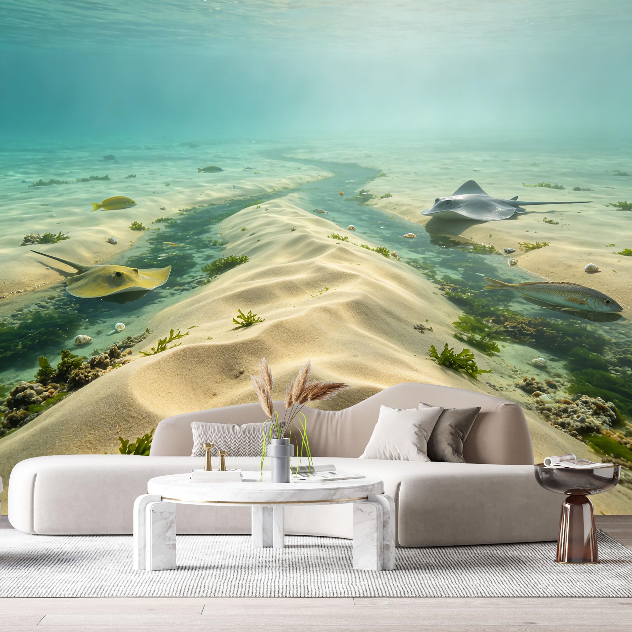 Custom Size Wall Murals Ocean Marine Stingray Tropical Sandbar 3D SelfAdhesiveWall Fabric Removable Wallpaper Wall Decor for Living Room Bedroom Bathroom