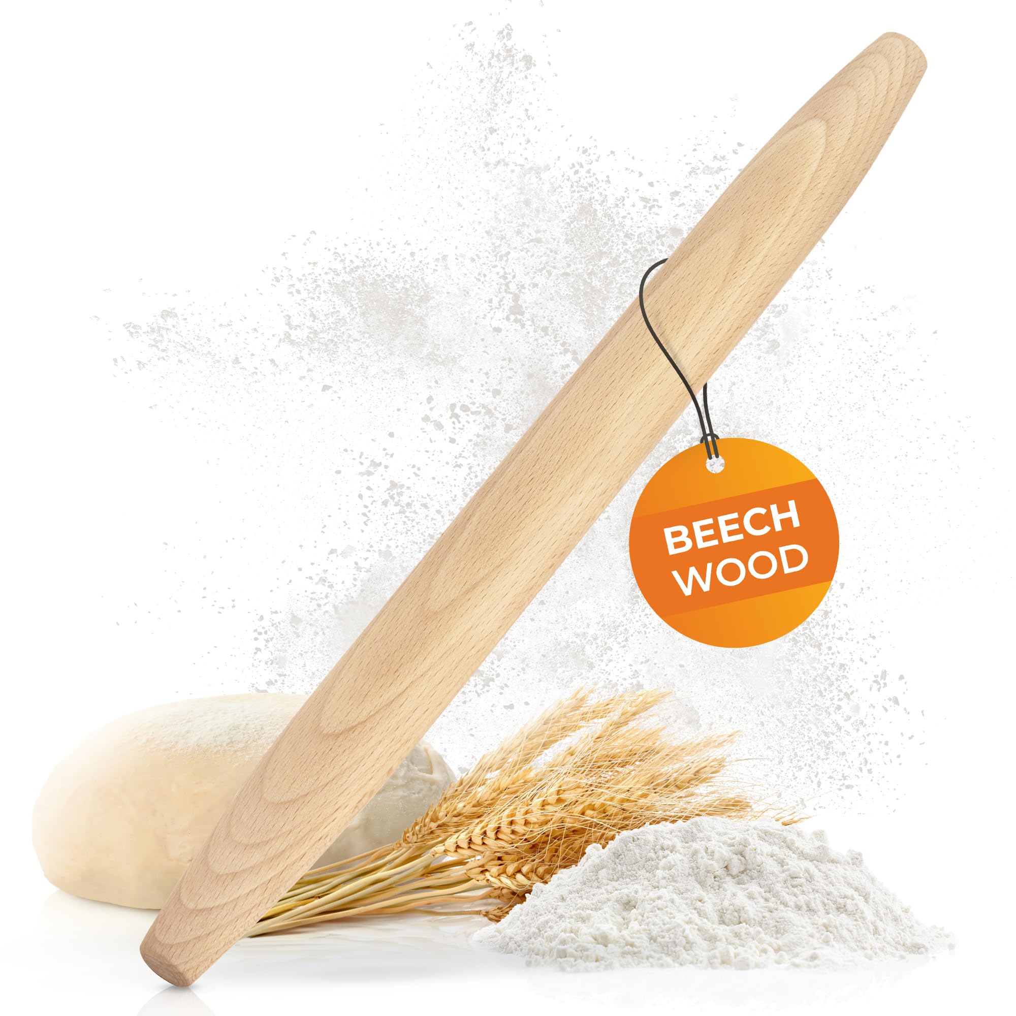TIMELEOS Nudelholz - Französisches Teigroller zum Backen - Wellholz als Backzubehör - Backrolle aus Buchenholz zum Teigrollen - stabil & langlebig - Teigrolle (Buche, 1x französischer Nudelholz)