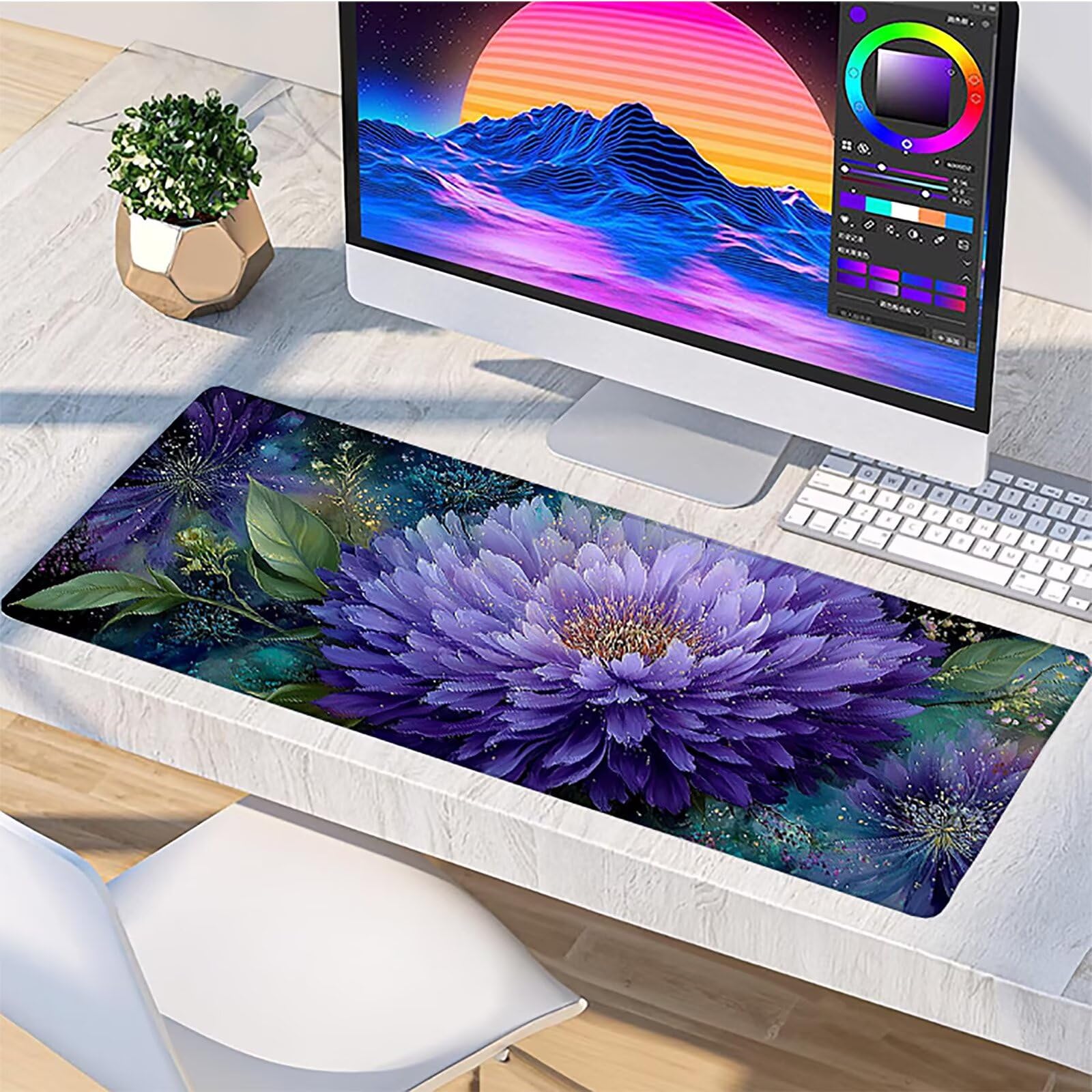Pflanzs Gamingowa podkładka pod mysz, 1600 x 800 x 3 mm, kwiatowa, podkładka pod mysz XXL, ze zszytymi krawędziami, akcesoria gamingowe, poprawia precyzję i prędkość, podkładka pod mysz, duża do