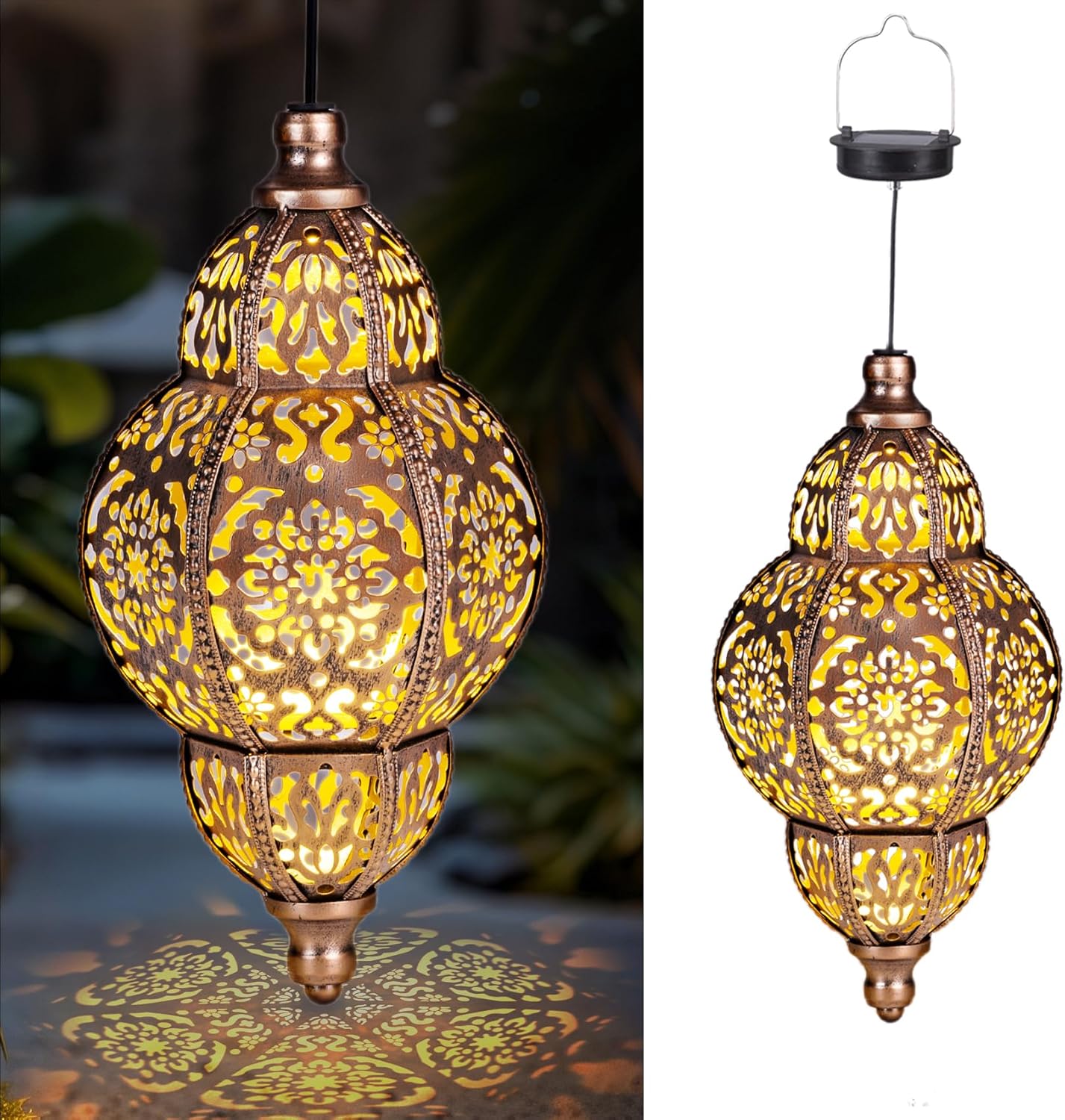 Hanging Solar Lanterns,Outdoor Garden Decor Solar Lantern Metal Moroccan Yard Art Gardening Decorative,Outside Hanging Lights Christmas Decorations for Gazebo Patio Chandelier Garden Gift