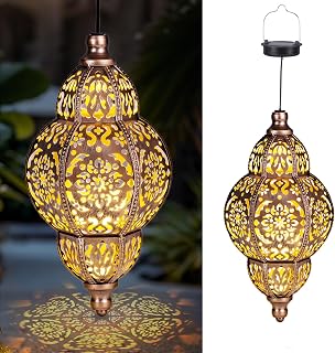 Solar Lanterns,Outdoor Garden Decor Solar Lantern Metal Moroccan Chandelier Gardening Decorative,Outside Hanging Lights Christmas Decorations for Gazebo Patio Yard Tree Ornaments Mother’s Day Gifts