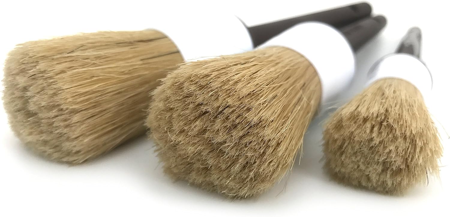 Detail Dudes Boars Hair Ultra Soft Car Detail Brushes - Set of 3 - Perfect for Washing Emblems Wheels Interior Upholstery Air Vents, NO Metal Brush Parts : Automotive