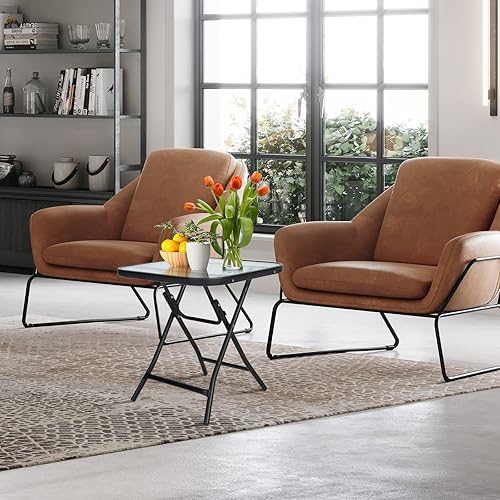 Miniatura 4 de Happygrill Mesa auxiliar cuadrada plegable de vidrio de 18 pulgadas mesa auxiliar portátil para patio con mesa de vidrio templado estructura de