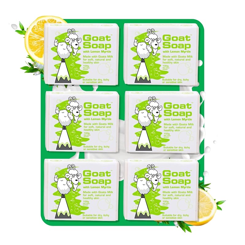 Sabonete em barra Goat com leite de cabra e fragrância Lemon Myrtle — Pacote com 6 unidades de 100 g