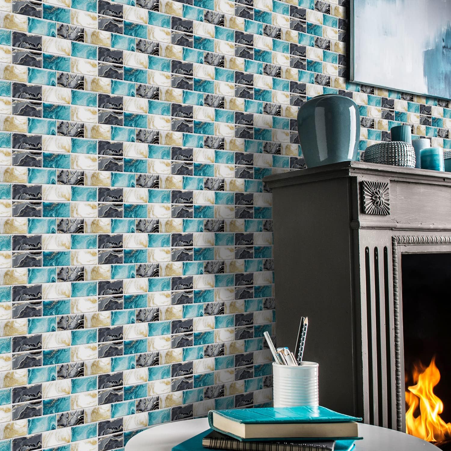 Alwayspon Peel and Stick Vinyl Backsplash Sticker Wall Tile Transfers Sticker Decals for Living Room Kitchen Bathroom Stick on Tiles, 12x6in/30x15cm 24 Pcs, T049