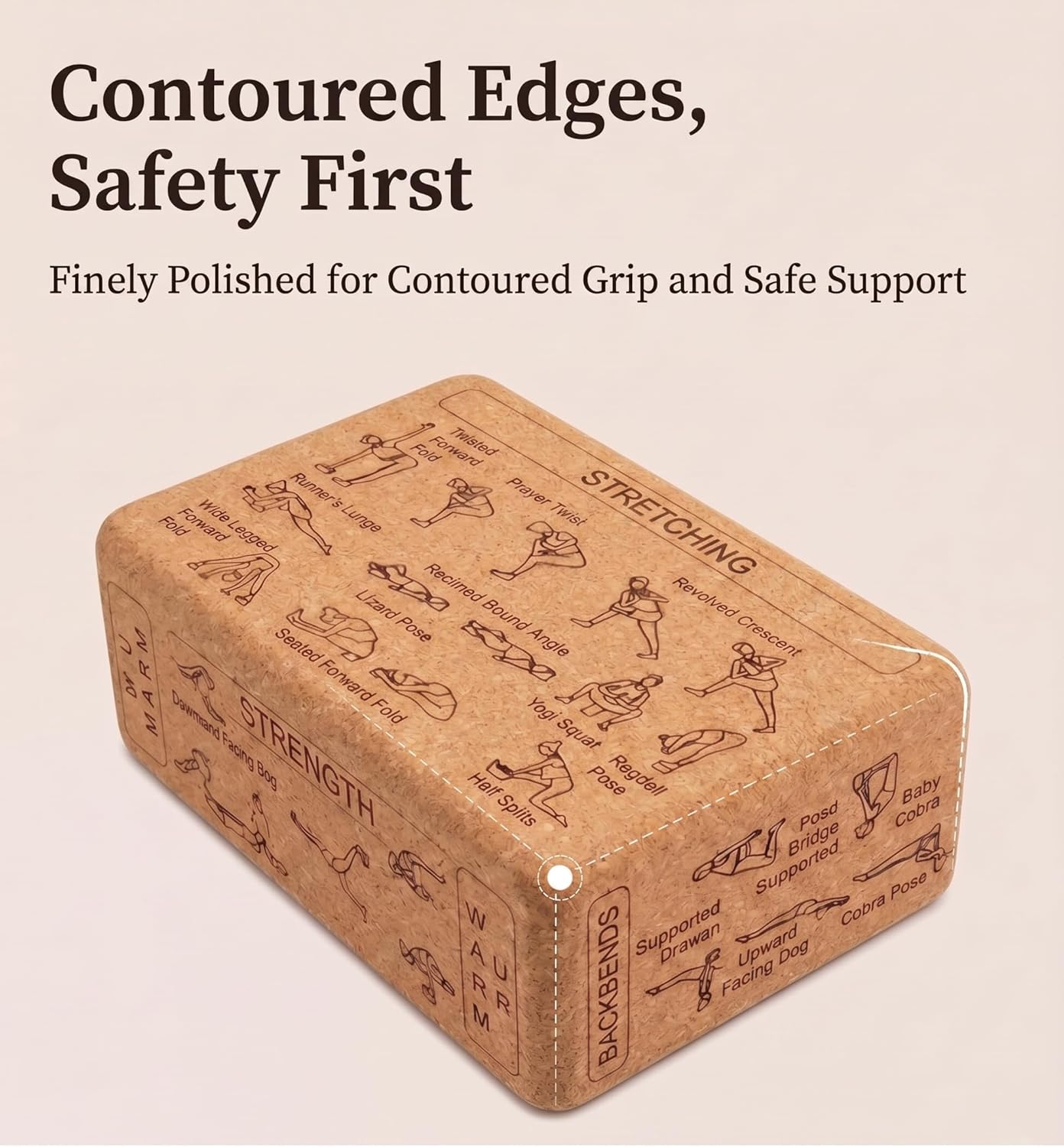 Natural Cork Yoga Blocks (1 or 2 Pack) - 9"x6"x3" High-Density Yoga Bricks with Laser-Engraved Pose Guide - Eco-Friendly, Non-Slip & Odorless for Stability, Balance and Support