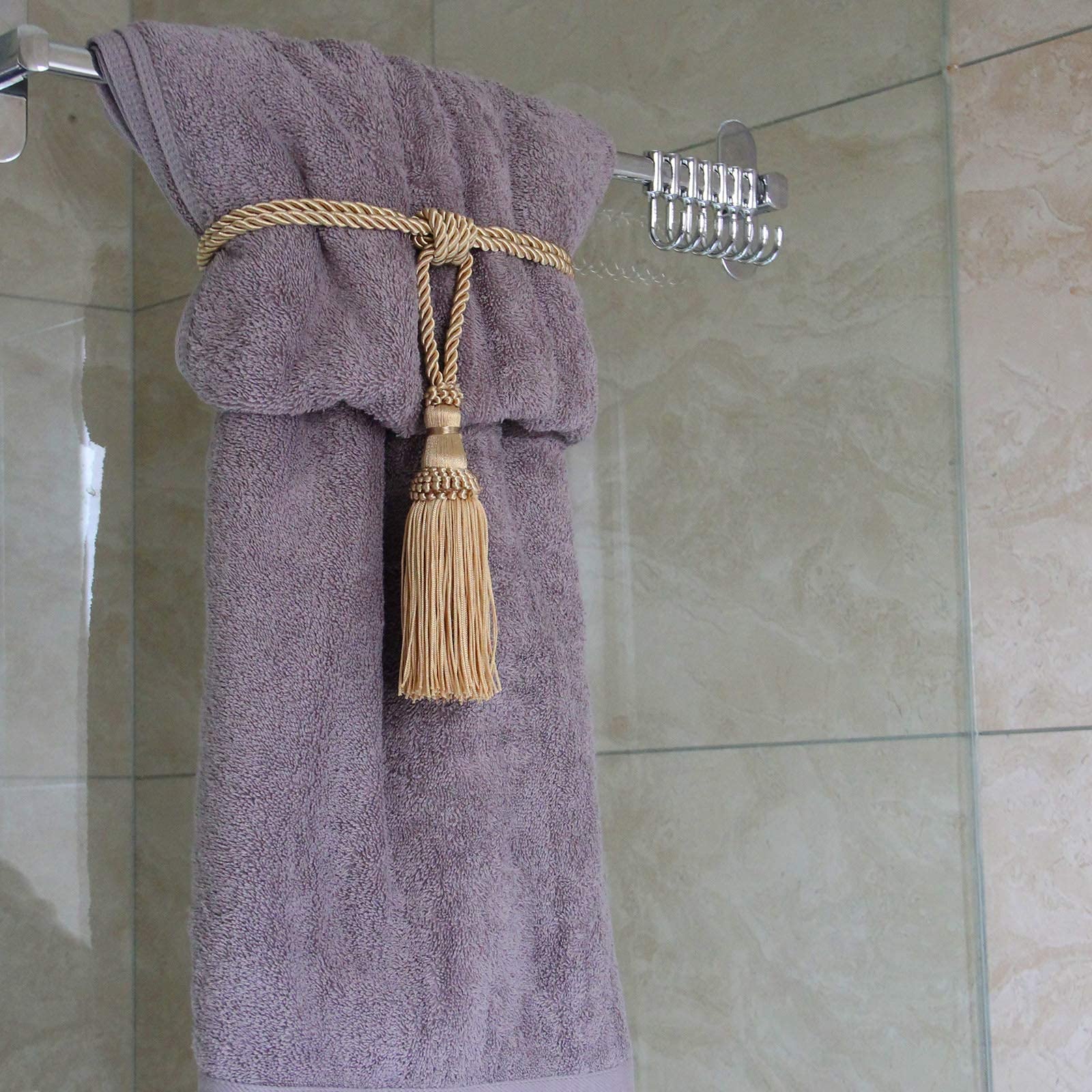 Cyrank 2 Fermacravatte Magnetici Per Tende In Cotone Intrecciato – Beige Scuro – Regolabili, Senza Fori – 85,5 Cm