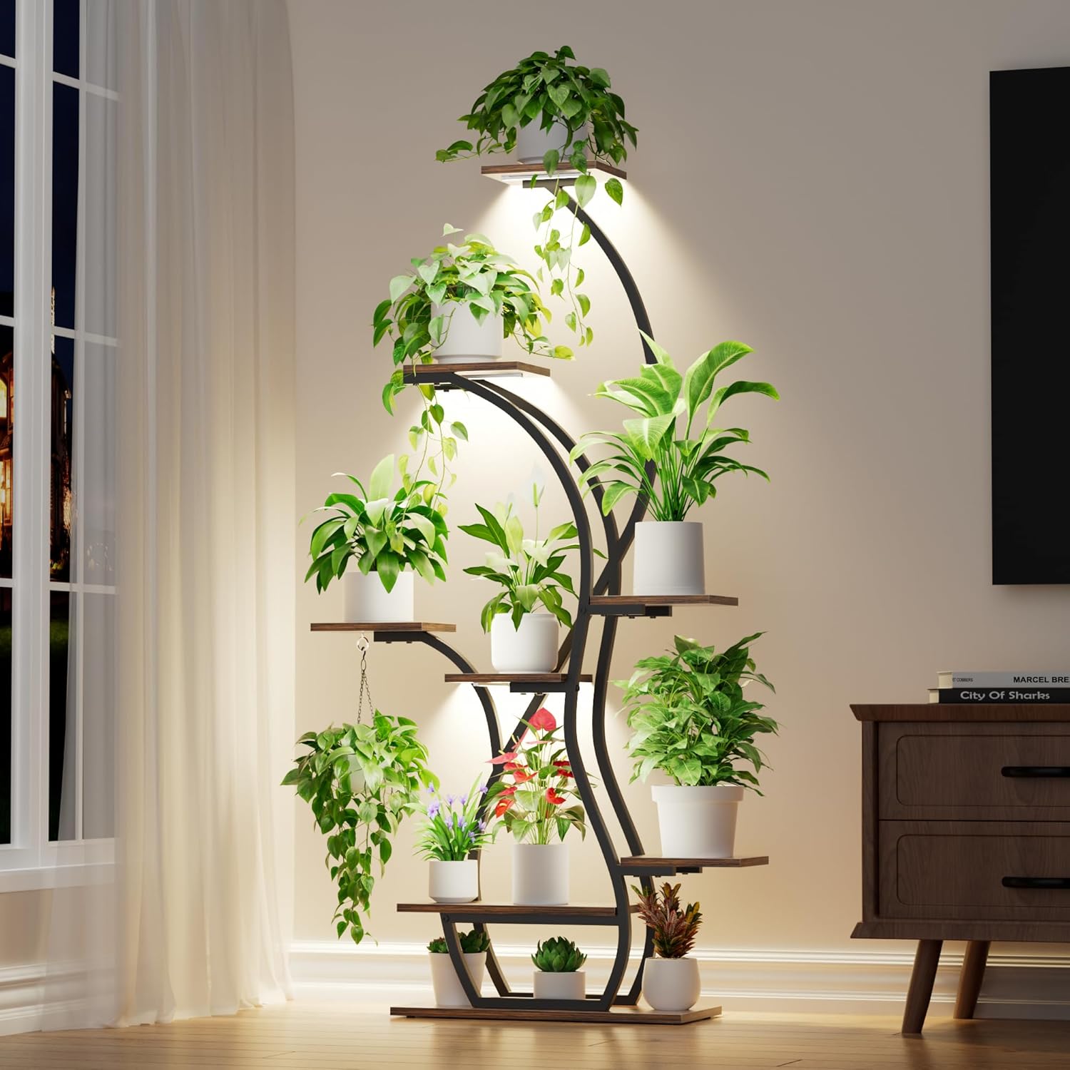 Plant Stand Indoor with Grow Lights - 65" Tall Plant Shelf Indoor, 8 Tiered Corner Plant Shelves for Indoor Plants, Large Lighted Flower Stands Display Holder for Living Room, Patio Decor, Black