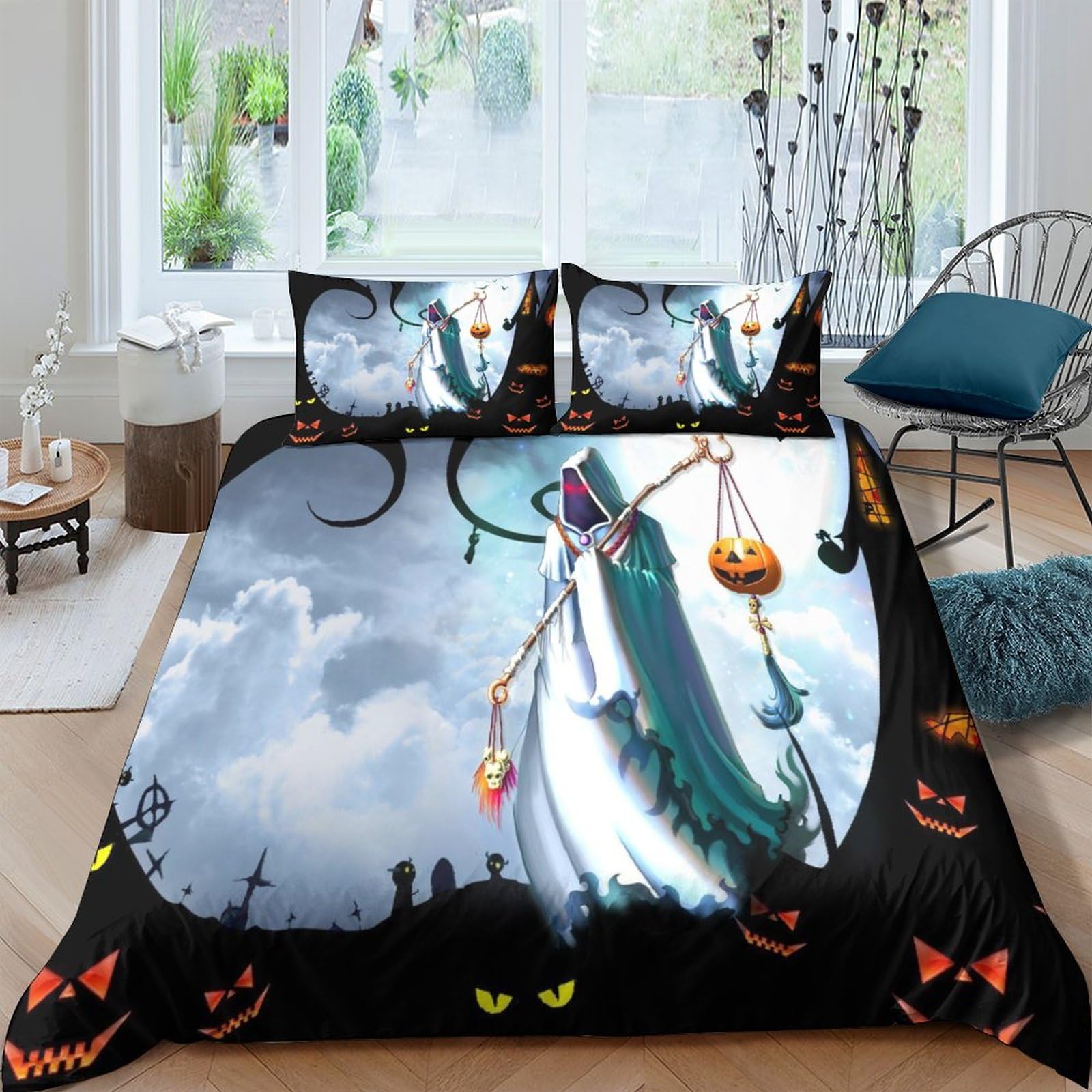 Housse de couette citrouille 3D parure de lit microfibre 3 pièces Toussaint