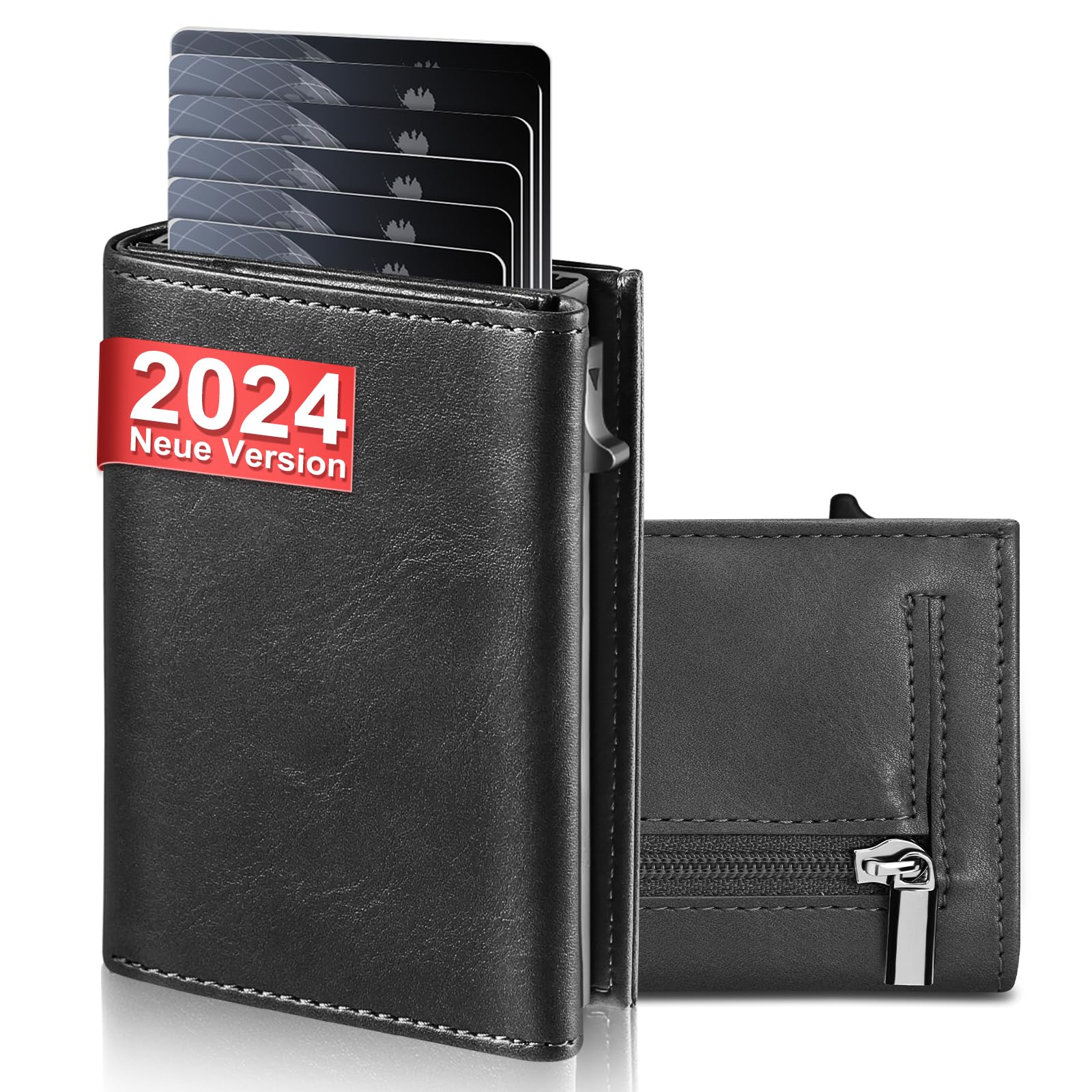UNOSEKS Portafoglio da uomo – Portafoglio da uomo con protezione RFID, sottile portafoglio con scomparto per monete, Smart Wallet, Nero