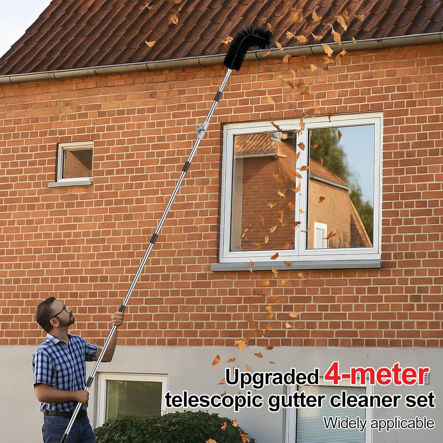 Regenrinnen Reiniger 4M, Dachrinnenreiniger, 2en1 Teleskop Dachrinnenreiniger, Dachrinnenreiniger mit Teleskopstiel, Dachrinne-Reinigungswerkzeug für Reinigen