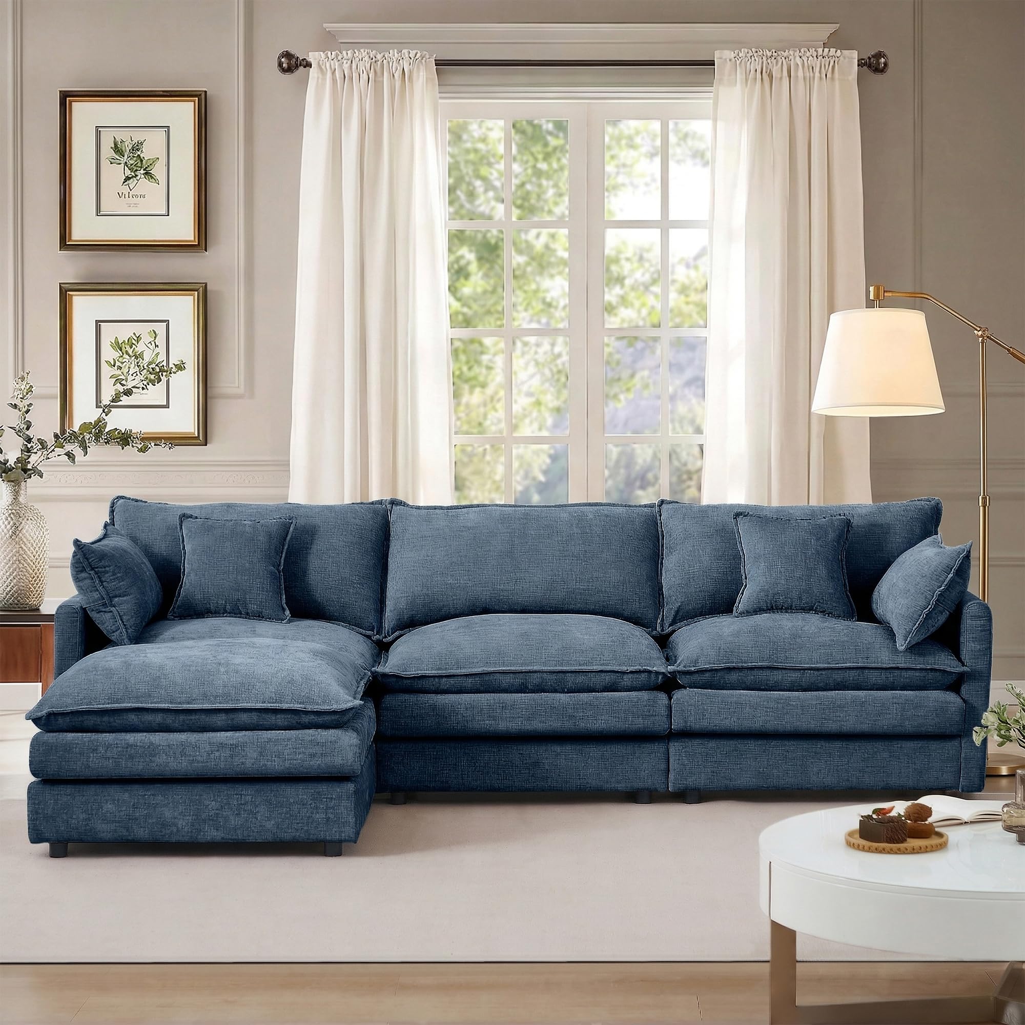Modern 102" L Shaped Sectional Sofa Cloud Couch, Modern Chenille Comfy Modular Sleeper Sofa, Upholstery Sofa with Ottoman & Memory Foam for Living
