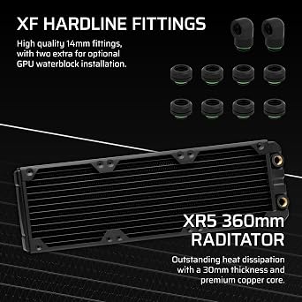 CORSAIR XH505i RX 360 RGB Custom Cooling Kit XC7 CPU Water Block, XD6 Pump Reservoir, 3X RX120 RGB Fans, XR5 360mm Radiator, System Hub Included Black