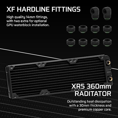 CORSAIR XH505i RX 360 RGB Custom Cooling Kit XC7 CPU Water Block, XD6 Pump Reservoir, 3X RX120 RGB Fans, XR5 360mm Radiator, System Hub Included Black