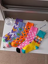5 Pack Womens Crew Socks Cute Polka dot pattern Crew Socks for Girls US W 5-7