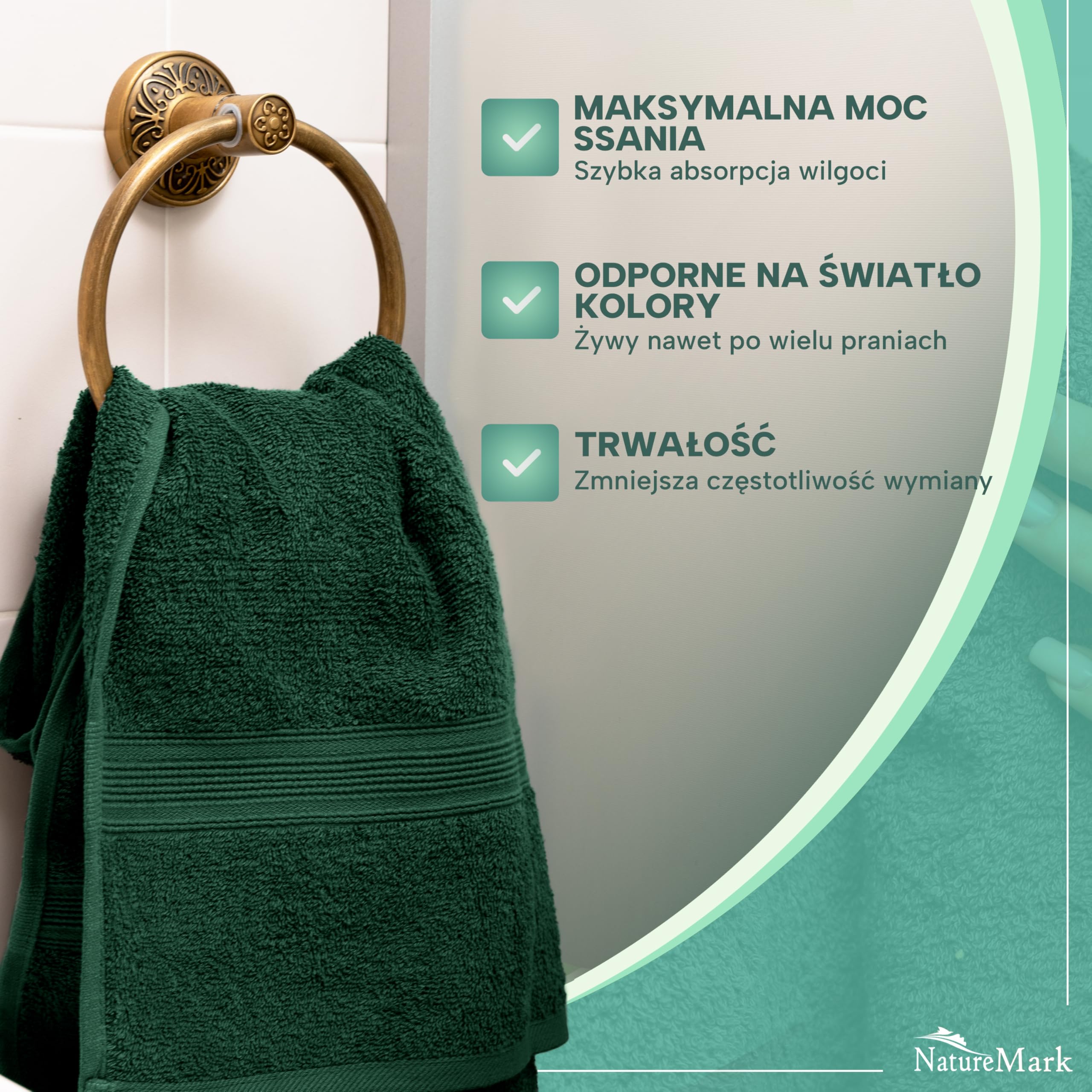 NatureMark Zestaw 8 Ręczników do Rąk - 100% Bawełna - Chłonne i Trwałe Ręczniki, Rozmiar 50×100 cm, Ciemnozielony