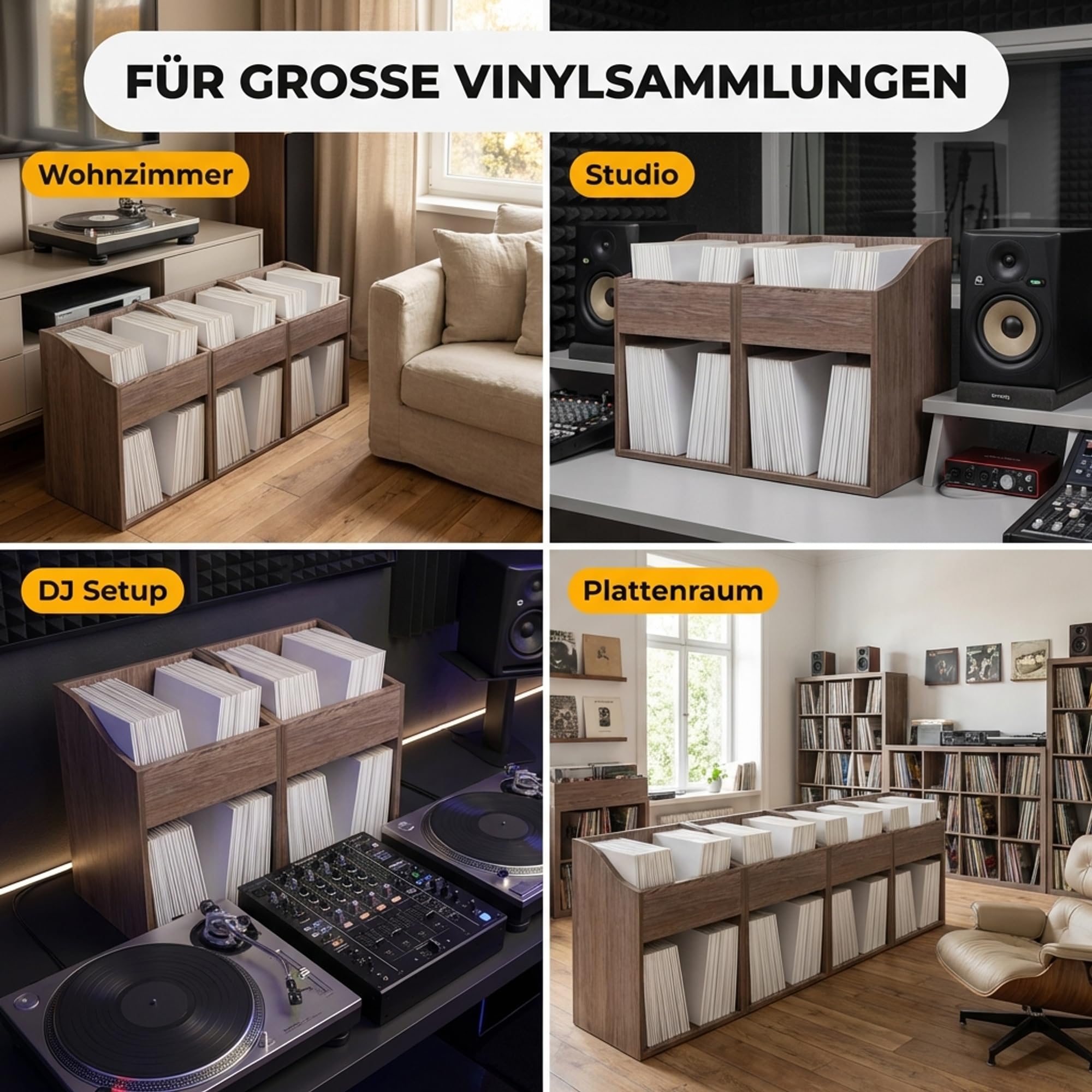 Zomo VS-Box 100/2 Vinyl Aufbewahrungsbox - 360 x 335 x 560 mm - Walnuss - MDF Holz - Regal für Schallplatten 200 bis 240 LPs
