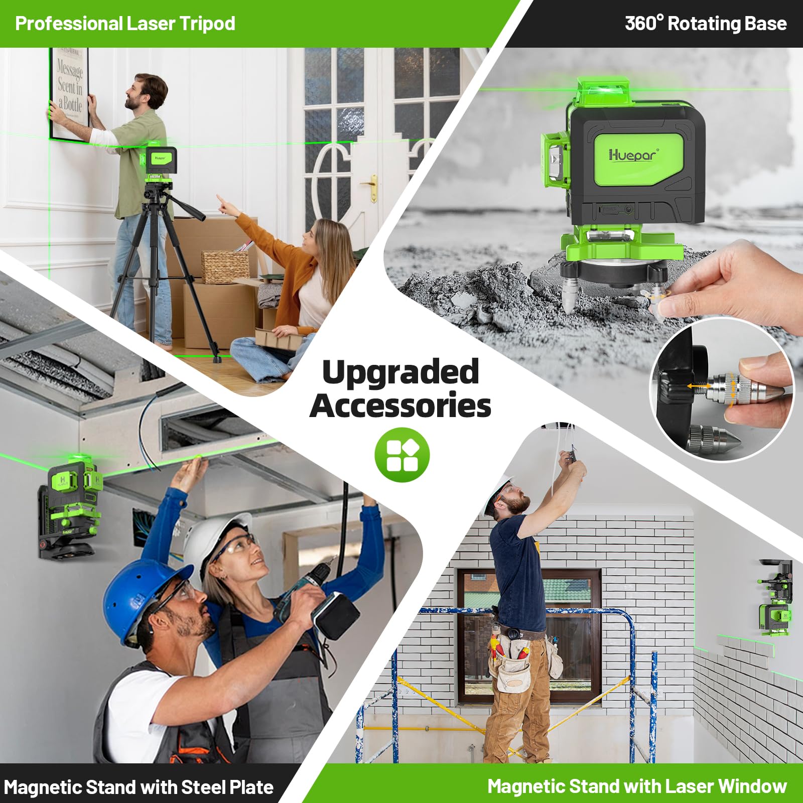 Livella Laser con Treppiede Huepar,Livella Laser Autolivellante 16 Linee Verde,4 * 360°livello Laser con Batterie Ricaricabili, Telecomando,Borsa per il trasporto, IP54 Impermeabile Antipolvere