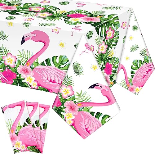 Preboun 3 manteles de plástico desechables con diseño de flamenco tropical para fiestas, 54 x 108 pulgadas, decoración rectangular de mesa de
