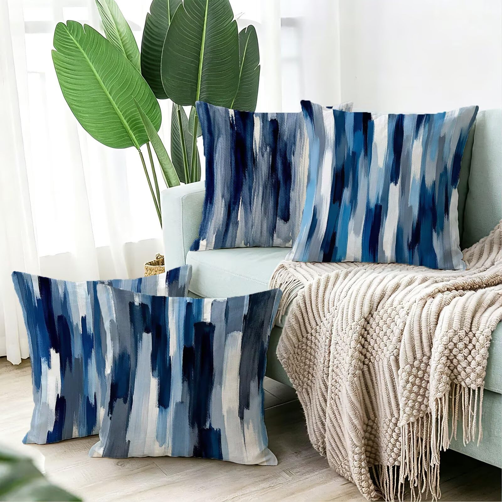 Blu Federe Cuscini Divano 60x60cm, Cuscini da Esterno Set de 4, Cod-86 | Velour Copricuscini Decorativi Letto Arredo, per Letto, Soggiorno, Giardino, Esterno, Casa Decorazione Set di 4 Linea