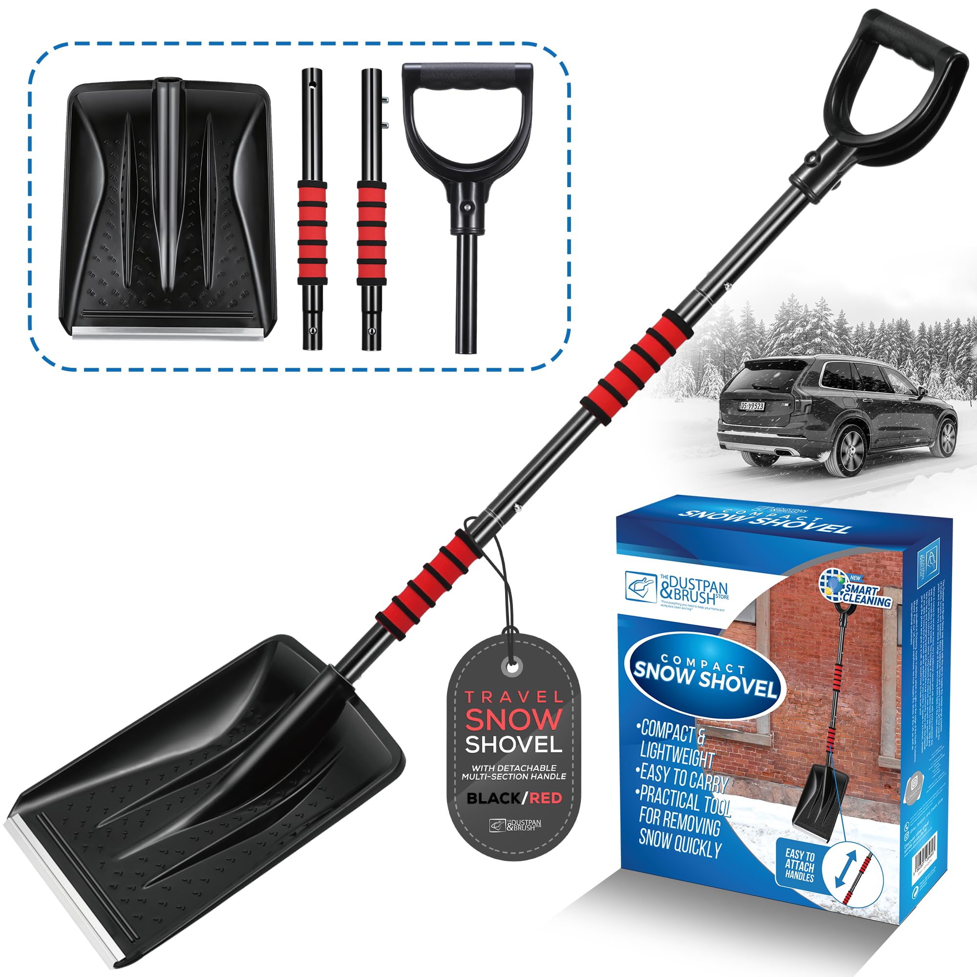 Travel Snow Shovel Heavy Duty with Detachable Multi Section Handle, Collapsible Snow Removal Tool for Car, Travel, Outdoor Camping, Garden etcs