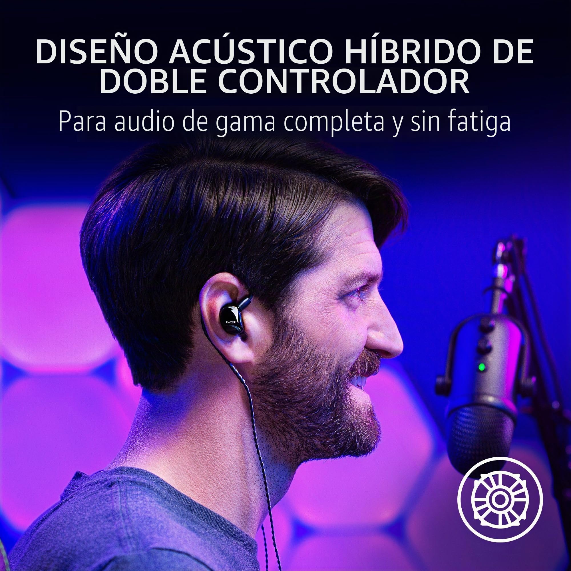 Razer Monitor intrauditivo Moray para transmisión: diseño acústico híbrido de Doble Controlador, Forma ergonómica de Perfil bajo, Aislamiento pasivo de Ruido, Cables Trenzados, Almohadillas