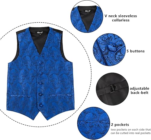 Miniatura 10 de Alizeal Boys 2pcs Paisley Jacquard Pre-tied Bow Tie with Classic Floral Dress Suit Vest Set