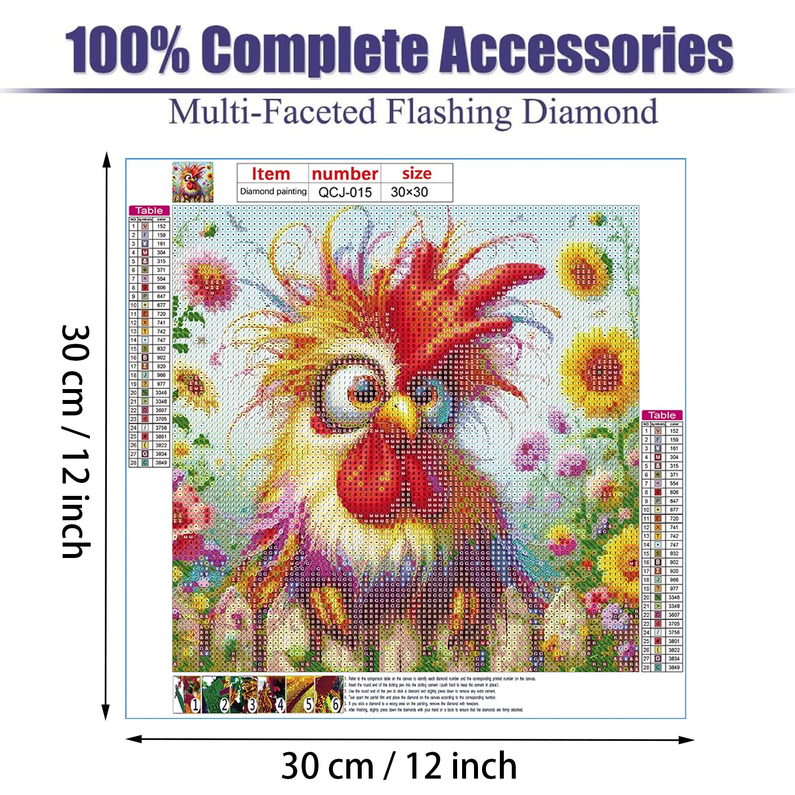 CLAKINLA Chicken Diamond Art Painting Kit - 5D Hen Floral DIY Craft 12x12 Inch