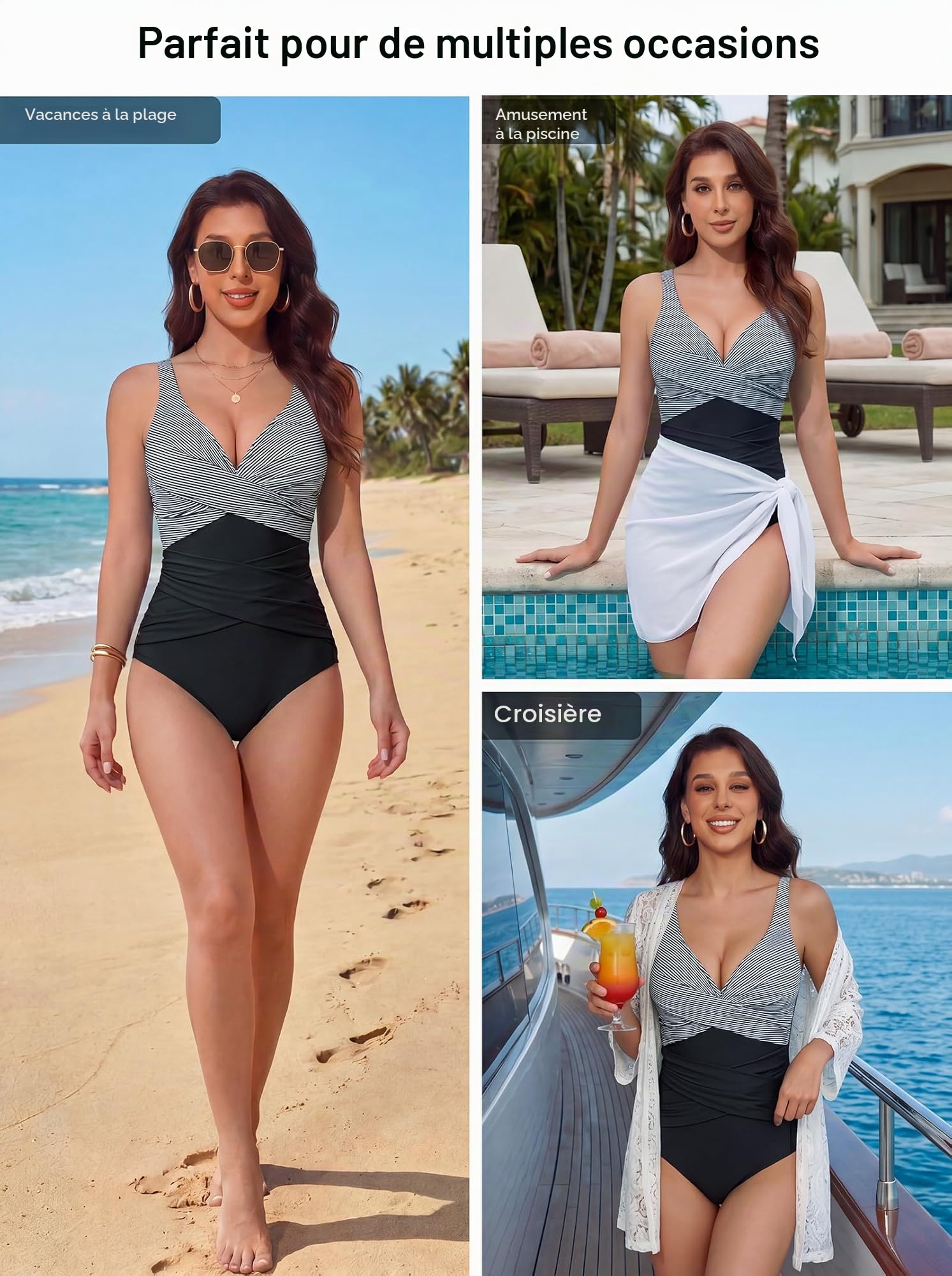 Smismivo Maillot de Bain Une pièce pour Femme Le contrôle du Ventre Push up Maillot de Bain Femme 1 Pieces Amincissante Slim Elégant Vintage Ruché Effet Halter Rembourré Swimsuit
