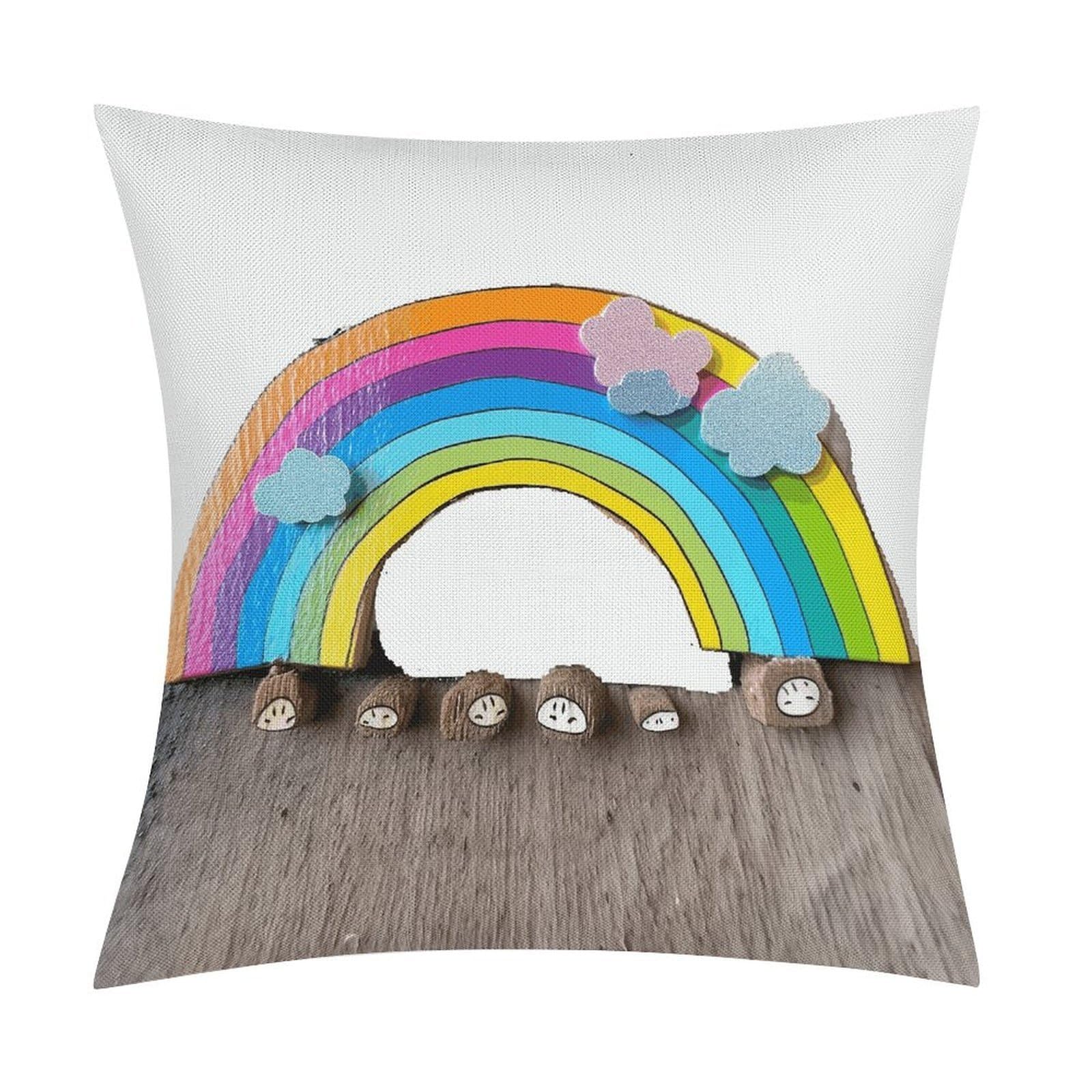 Adfgyerh Style Small Rainbow Pillow Covers Soft And Comfortable Invisible Zipper ，Home Decor 18X18 Inch Edging Technology，Throw Pillow Covers For Couch Sofa Bedroom Living Room.