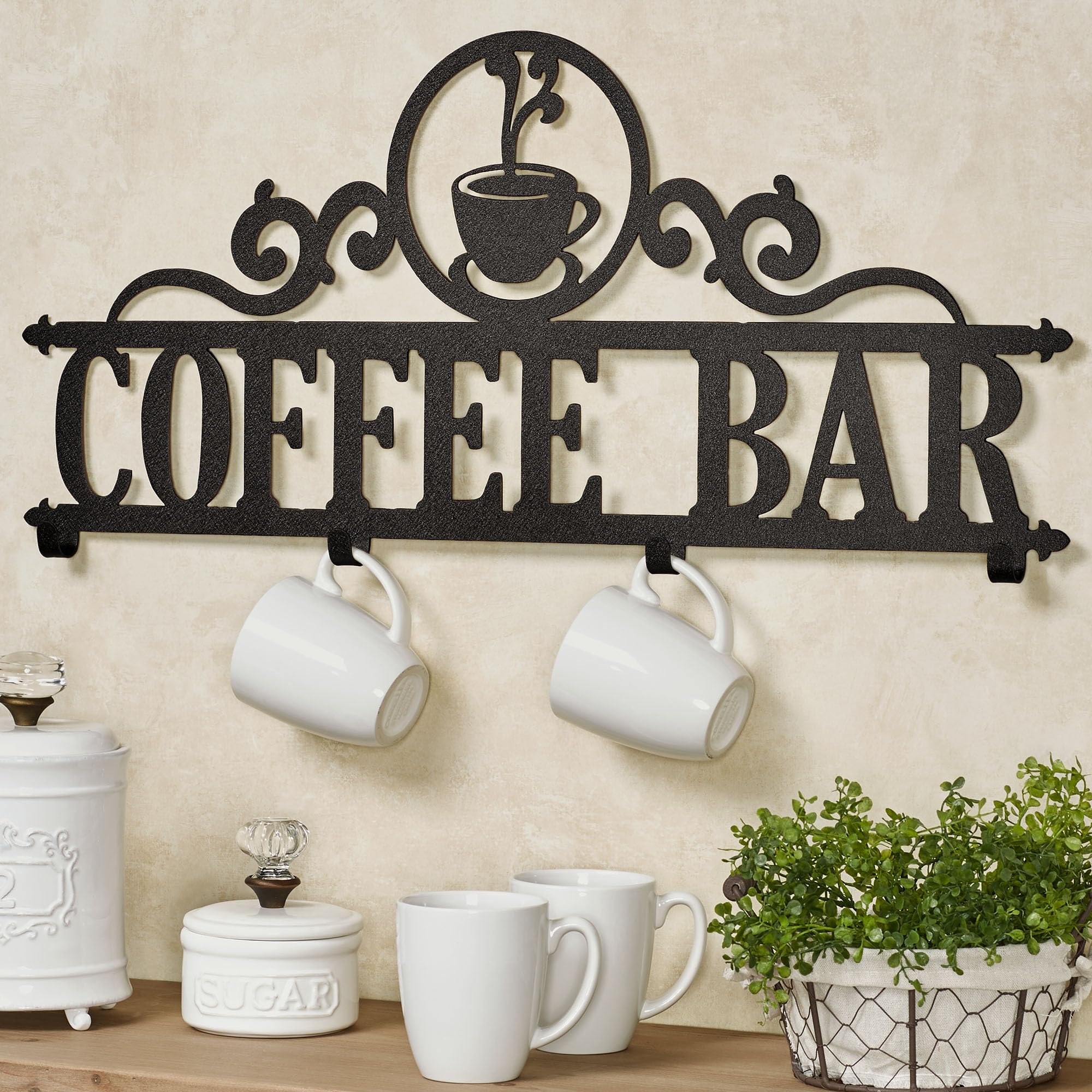 Touch of Class Coffee Bar Bronze Indoor Outdoor Steel Coffee Mug Wall Hook Rack