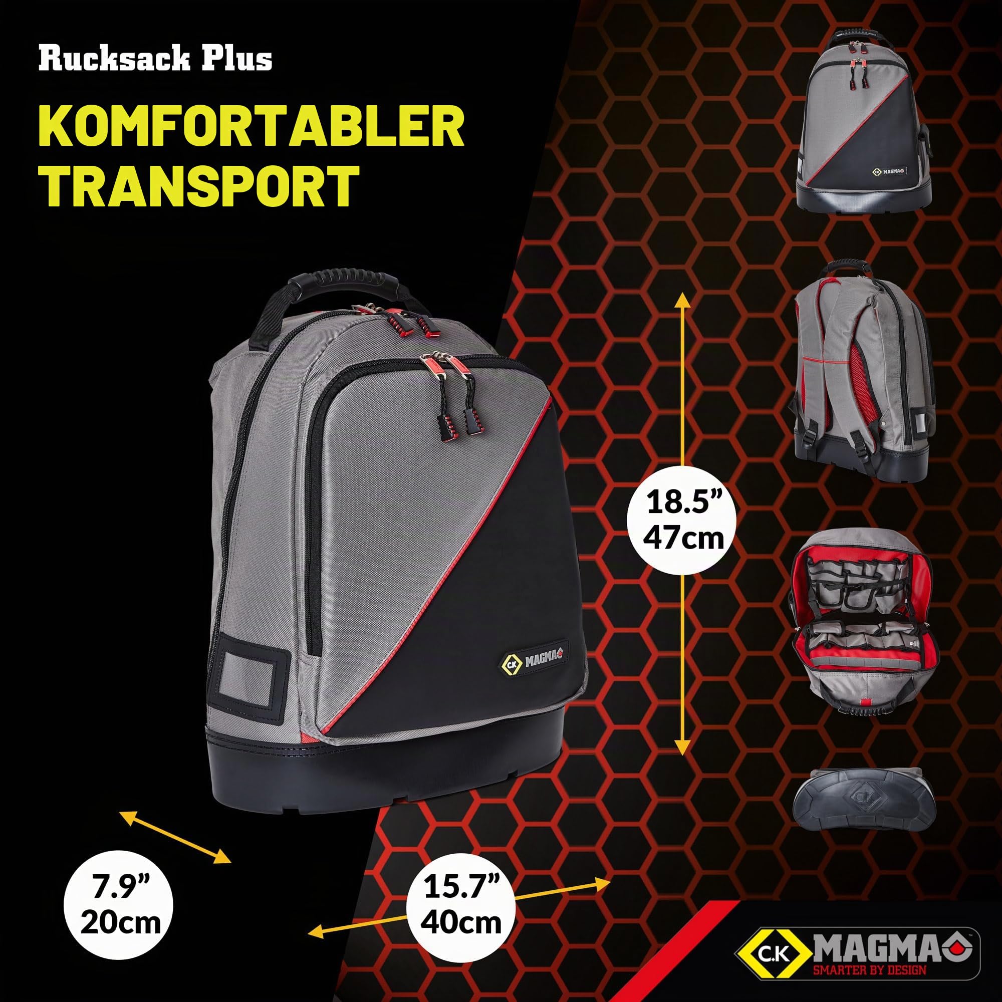 C.K Magma Techniker Rucksack plus, MA2635, Standfester und wasserdichter Boden,100% wasserdicht & bruchsicher, Bequem und stabil, Übersichtlich und griffbereit, Sicher und vielseitig