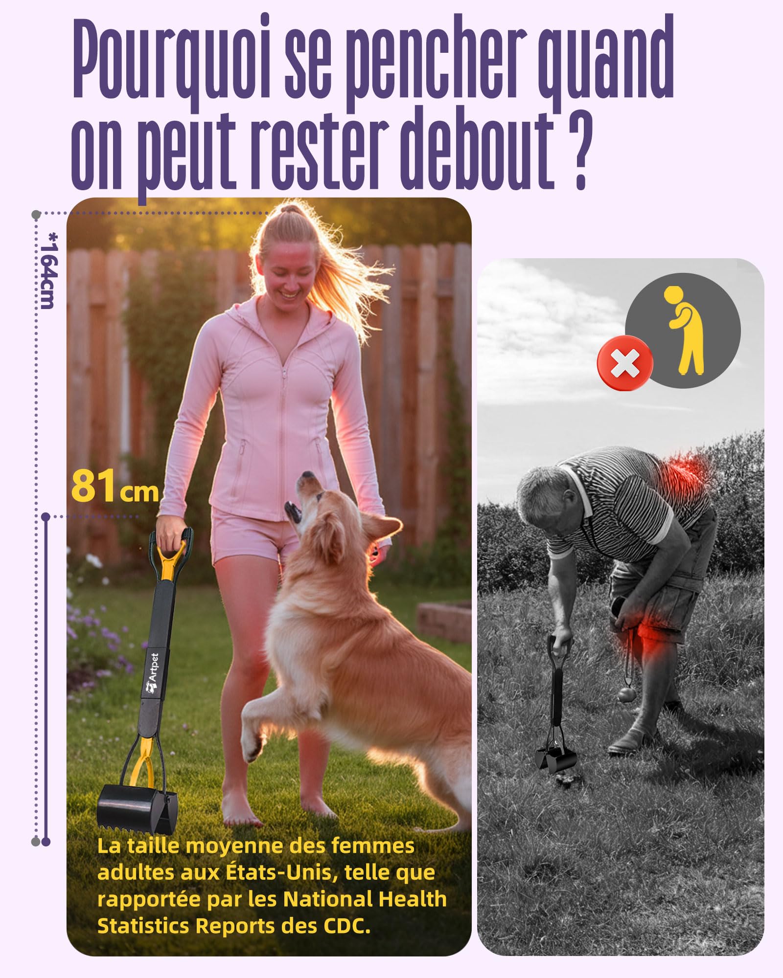 Pelle à déjections canines à manche long de 32 pouces pour le jardin – Robuste pour grands chiens, réduit la tension au dos, utilisation d’une seule main, fonctionne sur l’herbe et le béton