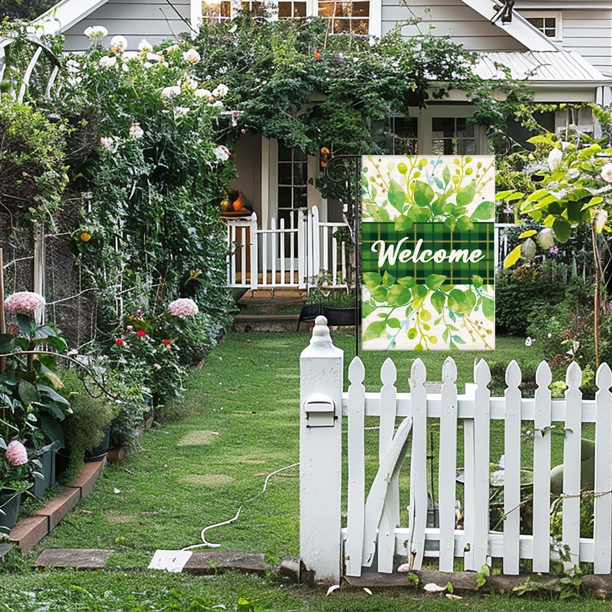 Plant Welcome Spring Garden Flag - Double Sided Green Eucalyptus Burlap Seasonal Small Yard Flag for Lawn & Patio Outdoor Decoration (12×18 Inch) - Image 4