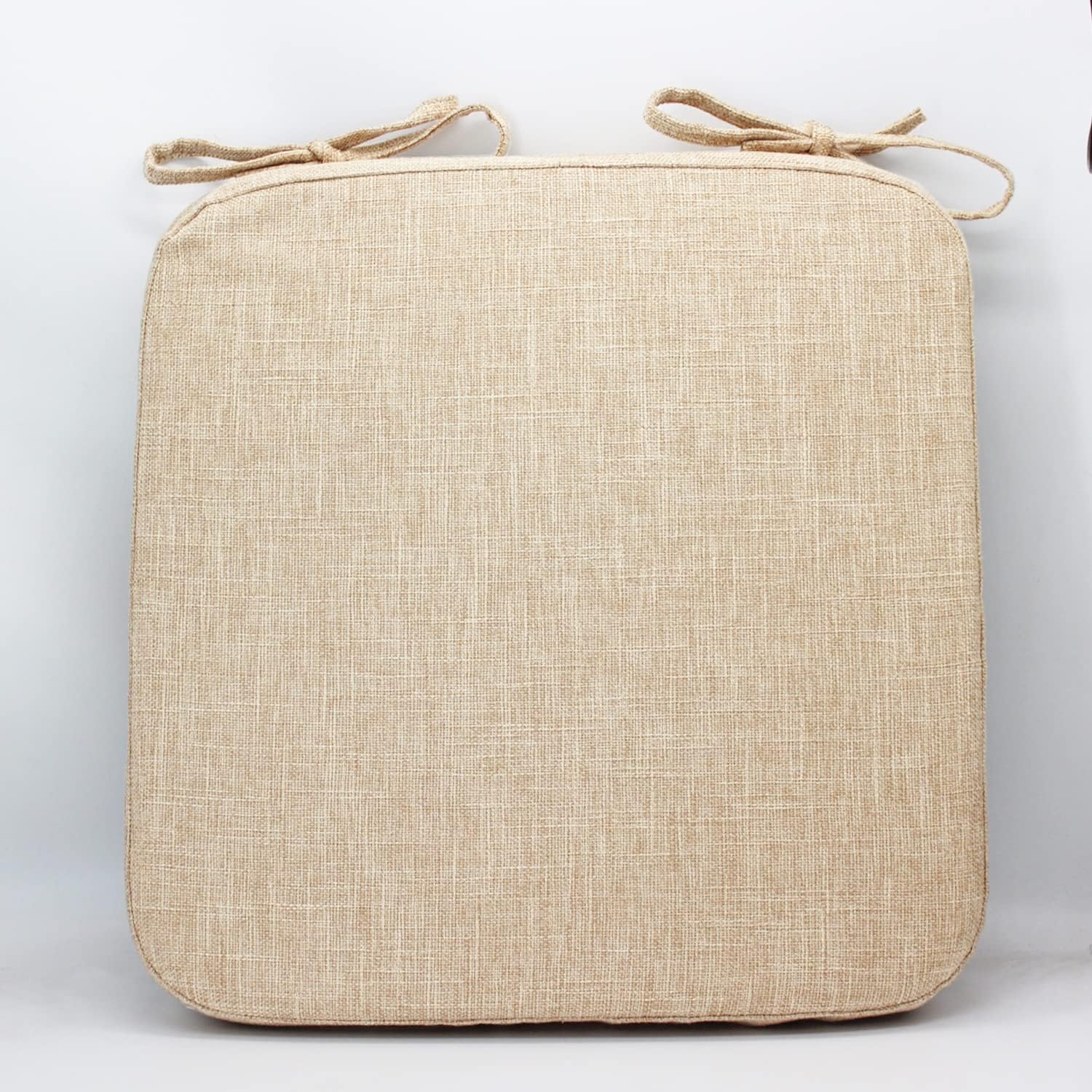 ZYHOONE Chair Cushions with Ties for Dining Chairs - 2 in Square Thick No Slip Kitchen Seat Cushions Pad for Wood Metal Chair with Linen Machine Washable Cover 16 X 16 in (Dark Beige, 1)
