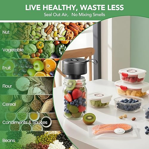 Miniatura 8 de Sellador al vacío de tarros Mason 3 en 1  Sellador al vacío eléctrico para tarros Mason incluye 30 tapas (15 anchasregulares) + 5 bolsas de