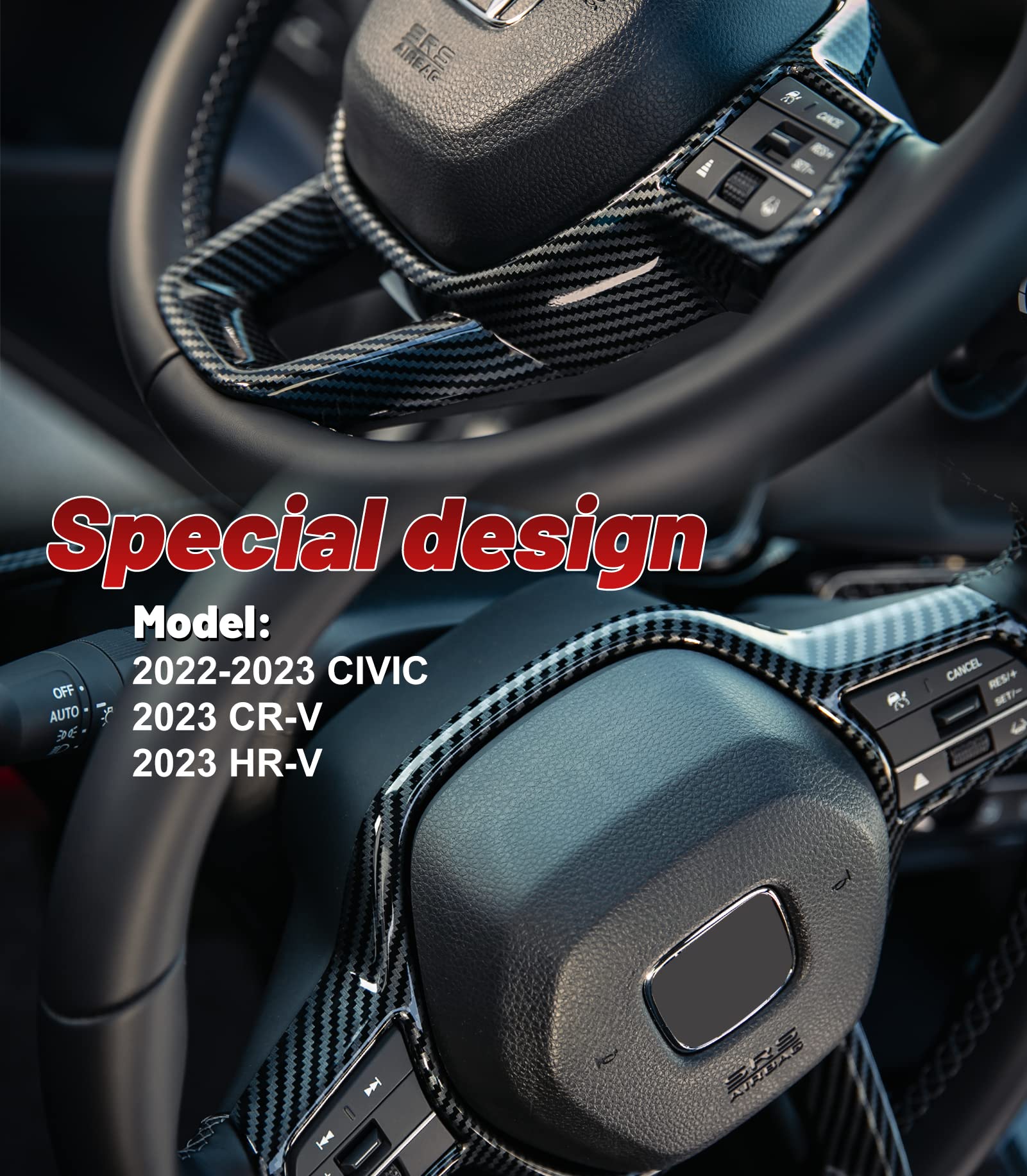 Thenice for 11th Gen Civic Steering Wheel Cover Trims Interior Decoration for Honda Civic 2022 2023, CR-V 2023-Carbon Fiber Grain