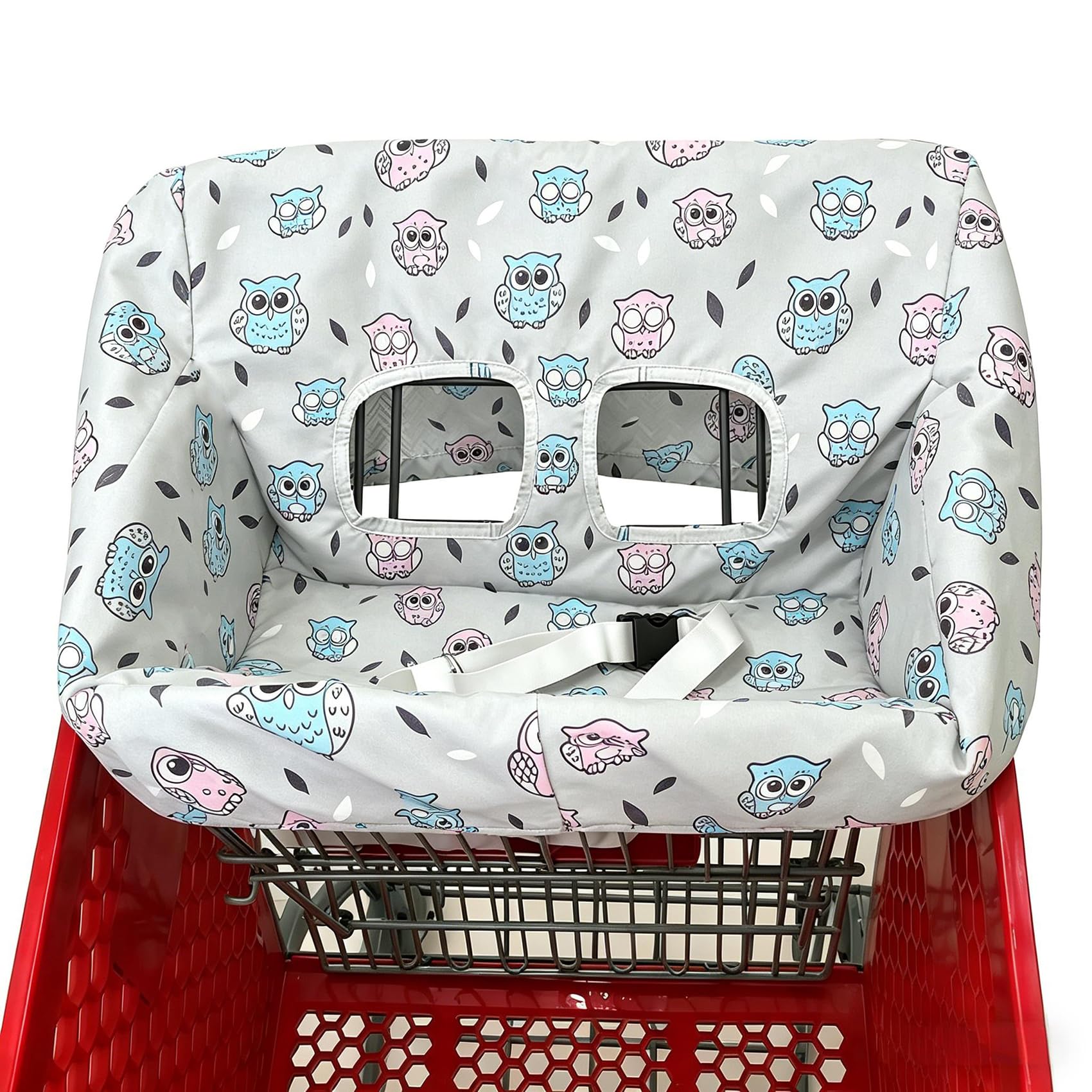 Funda portátil para carrito de la compra, fundas para silla alta y carrito de comestibles para bebés, niños, bebés y niños pequeños, incluye bolsa de transporte (simple búho gris)
