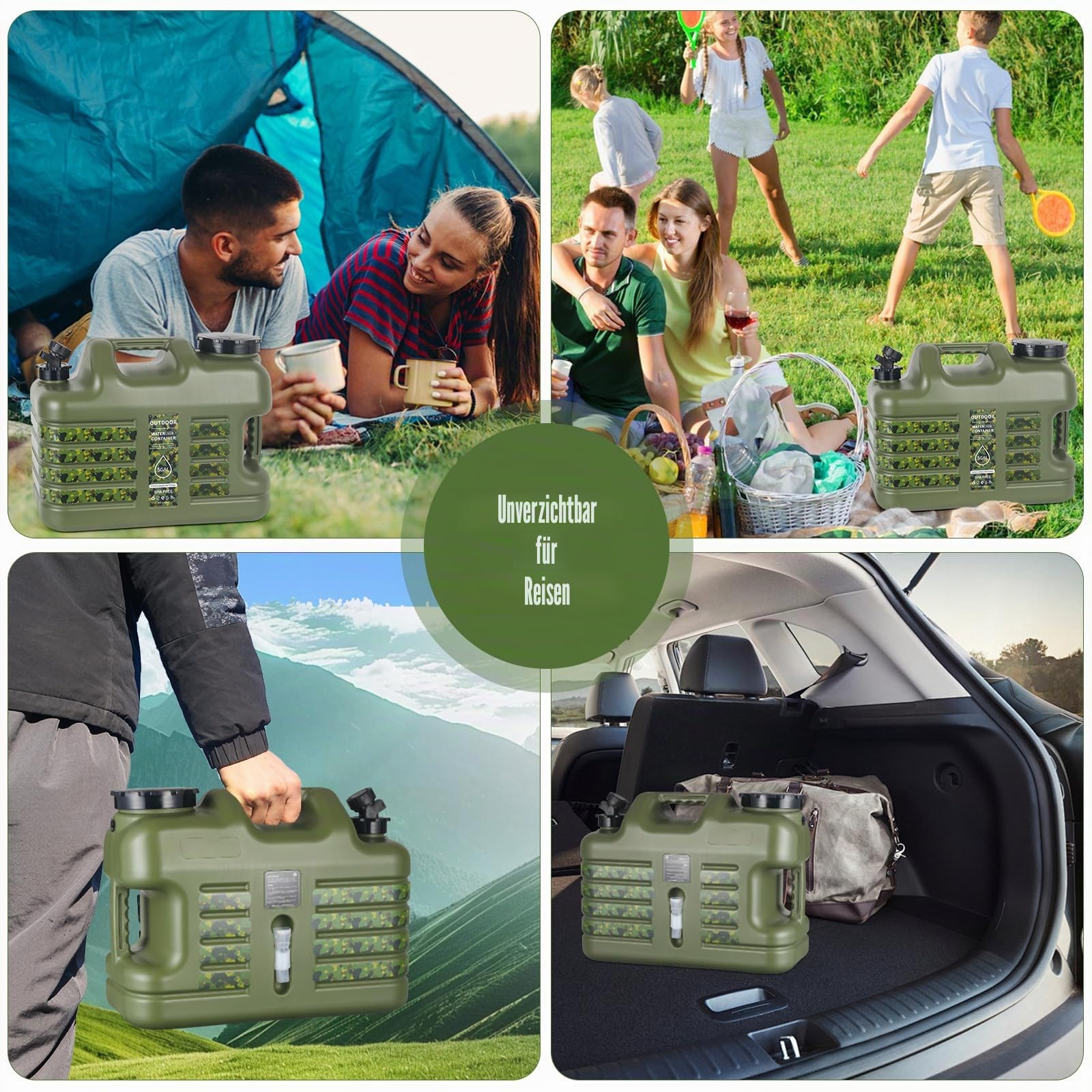 ASIEIT Wasserkanister mit Hahn 18.5L, Camping Wasserkanister, BPA-frei Tragbarer Mehrzweck Kanister Wassertank, Wassertank Camping mit Griffen, Auslaufsicher kanister, für Notfälle, Outdoor