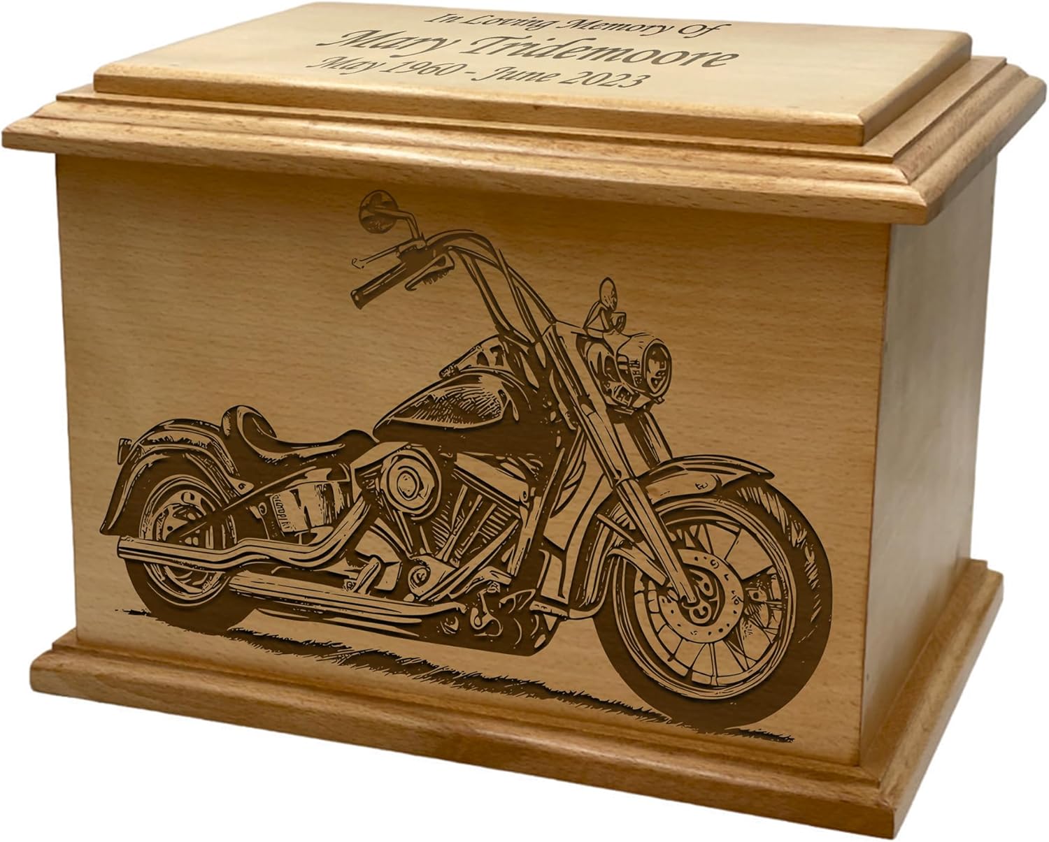 Wooden Urn for Human Ashes, Large Funeral Cremation Urn with Personlaization and Multiple Designs (Motorcycle) - Image 2