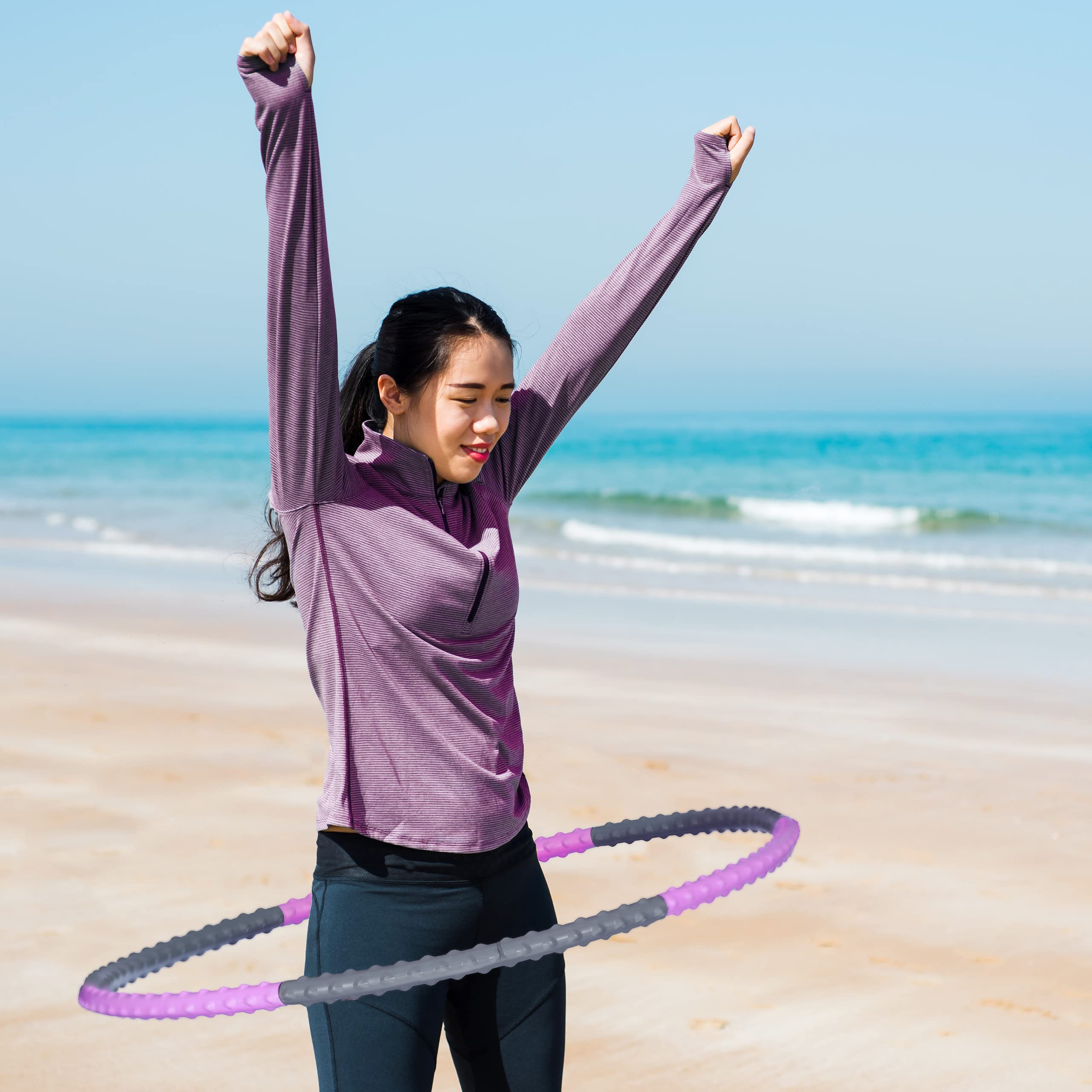 Relaxdays Hula Hoop obręcz do fitnessu, 95 cm Ø, dla dorosłych, wypustki do masażu, do odchudzania, treningu brzucha, fioletowa/szara