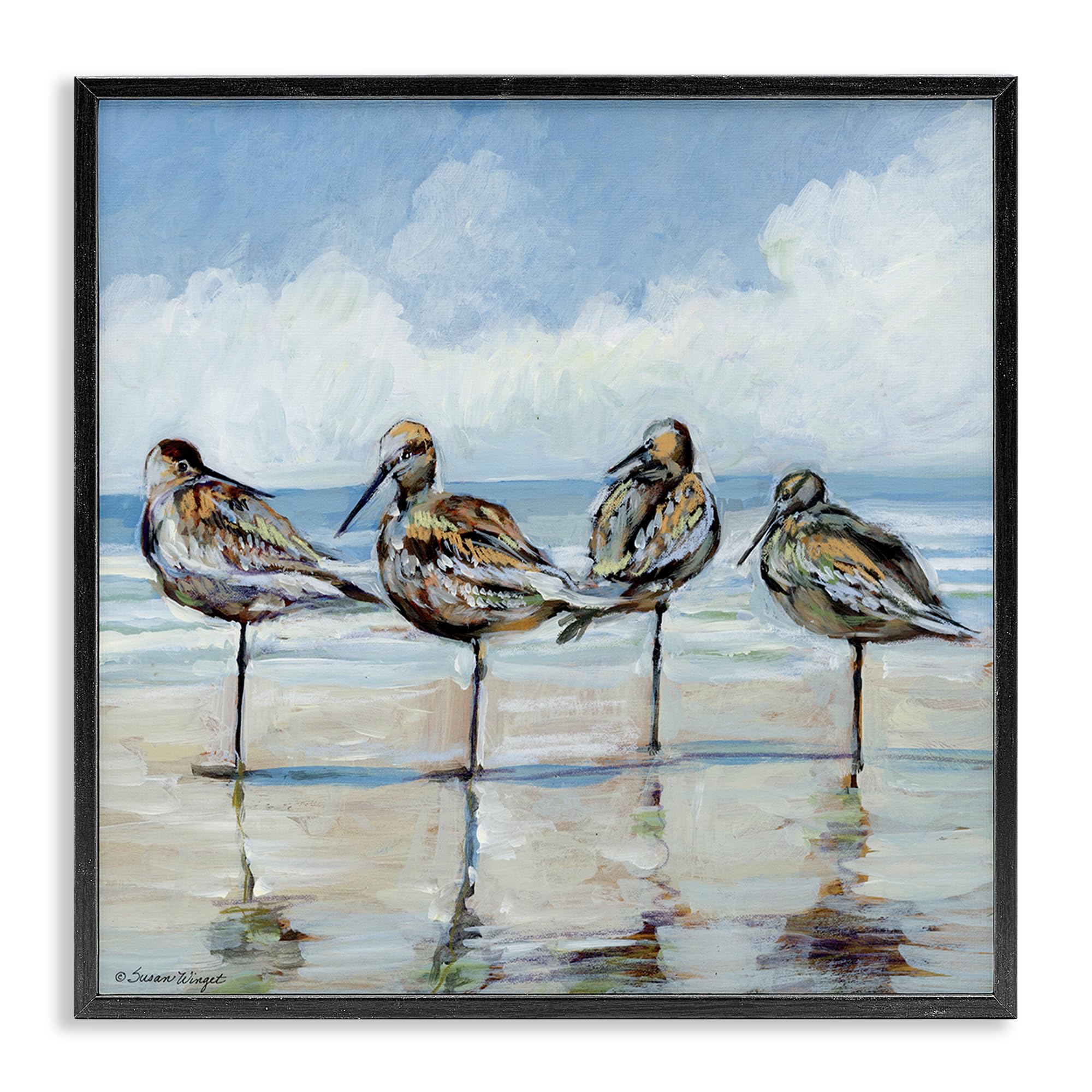 Stupell Industries Sandpipers On Seaside Shoreline 'Sandpipers Balancing On Beach'| Framed Giclee Art