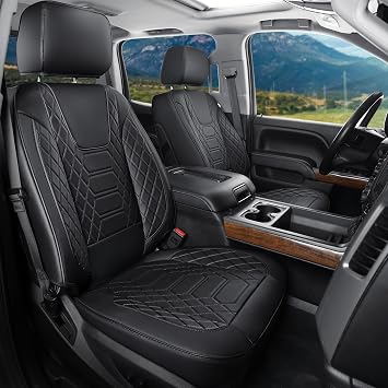 FREESOO Custom Silverado Seat Cover 1500 Crew Cab 2019-2026 Black | custom fit, faux leather, waterproof 5 seats, airbag compatible, anti-slip, easy-clean, easy install, durable