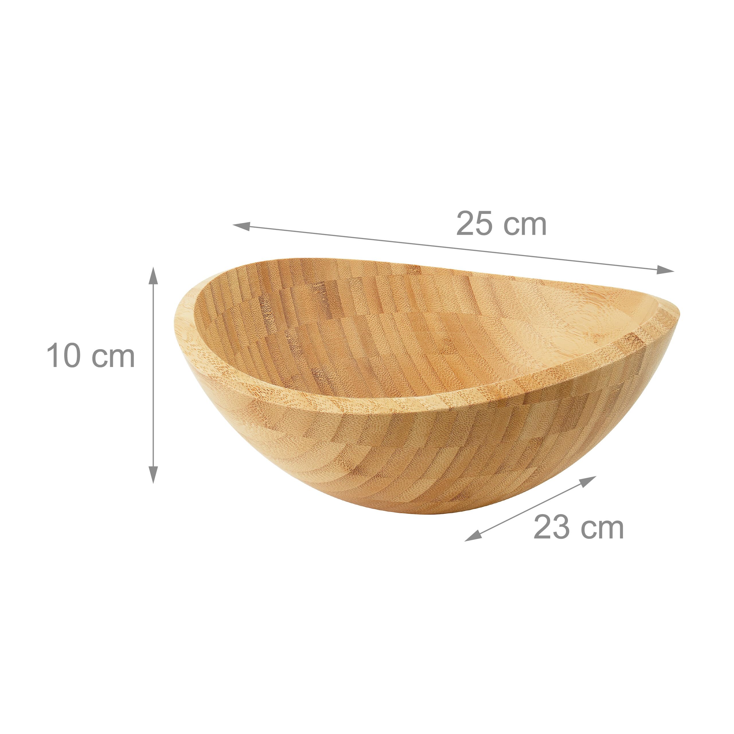 Relaxdays Insalatiera, bambù, Ovale, H x L x P: 10 x 25 x 23 cm, Ciotola per servire Insalata, Snack, Frutta, Naturale