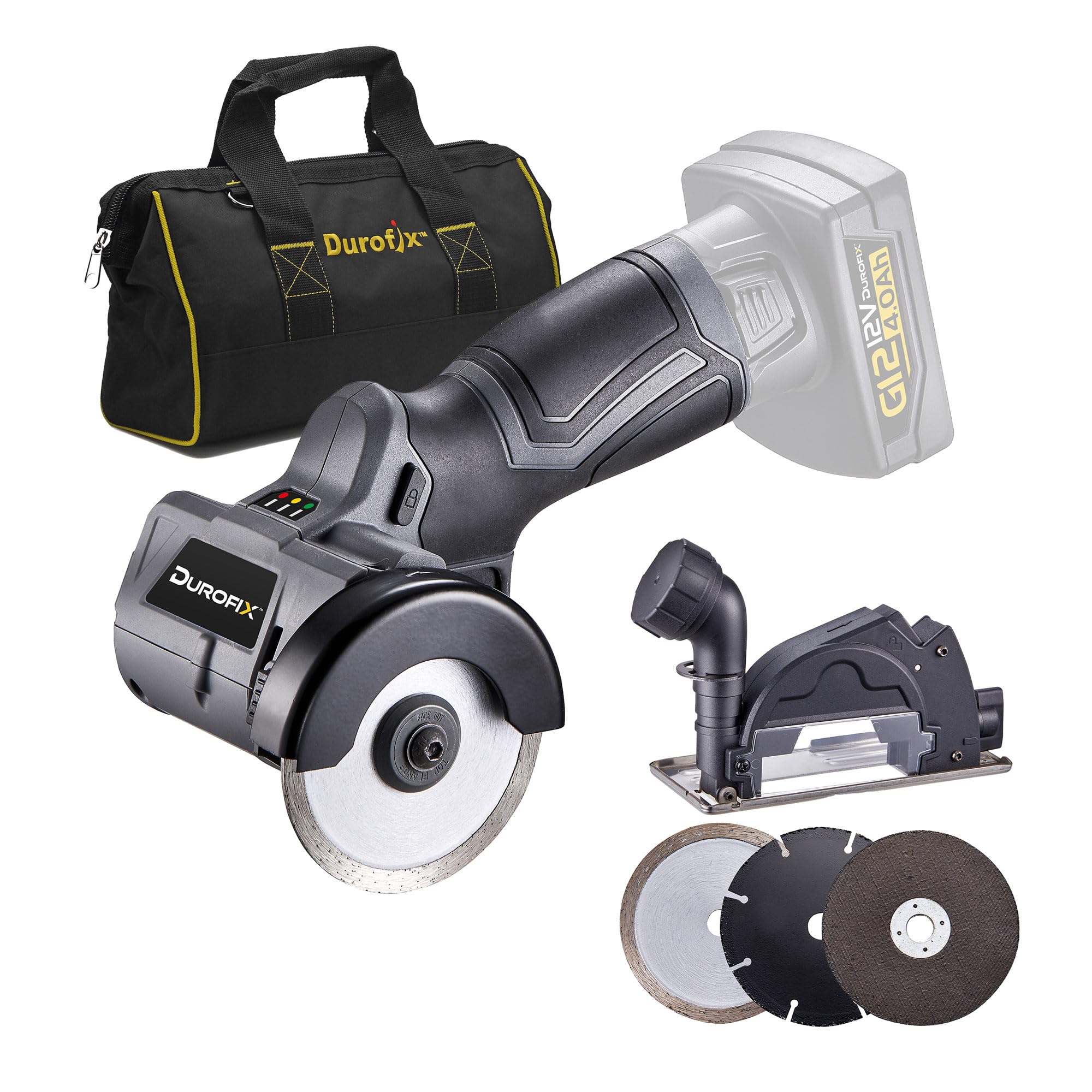 Durofix RC1222-TG G12 Series Cordless 3" Compact Cut-Off Tool Kit, 20,000 RPM with Interchangeable Blades & Safety Guard (Bare Tool w/Canvas Bag)