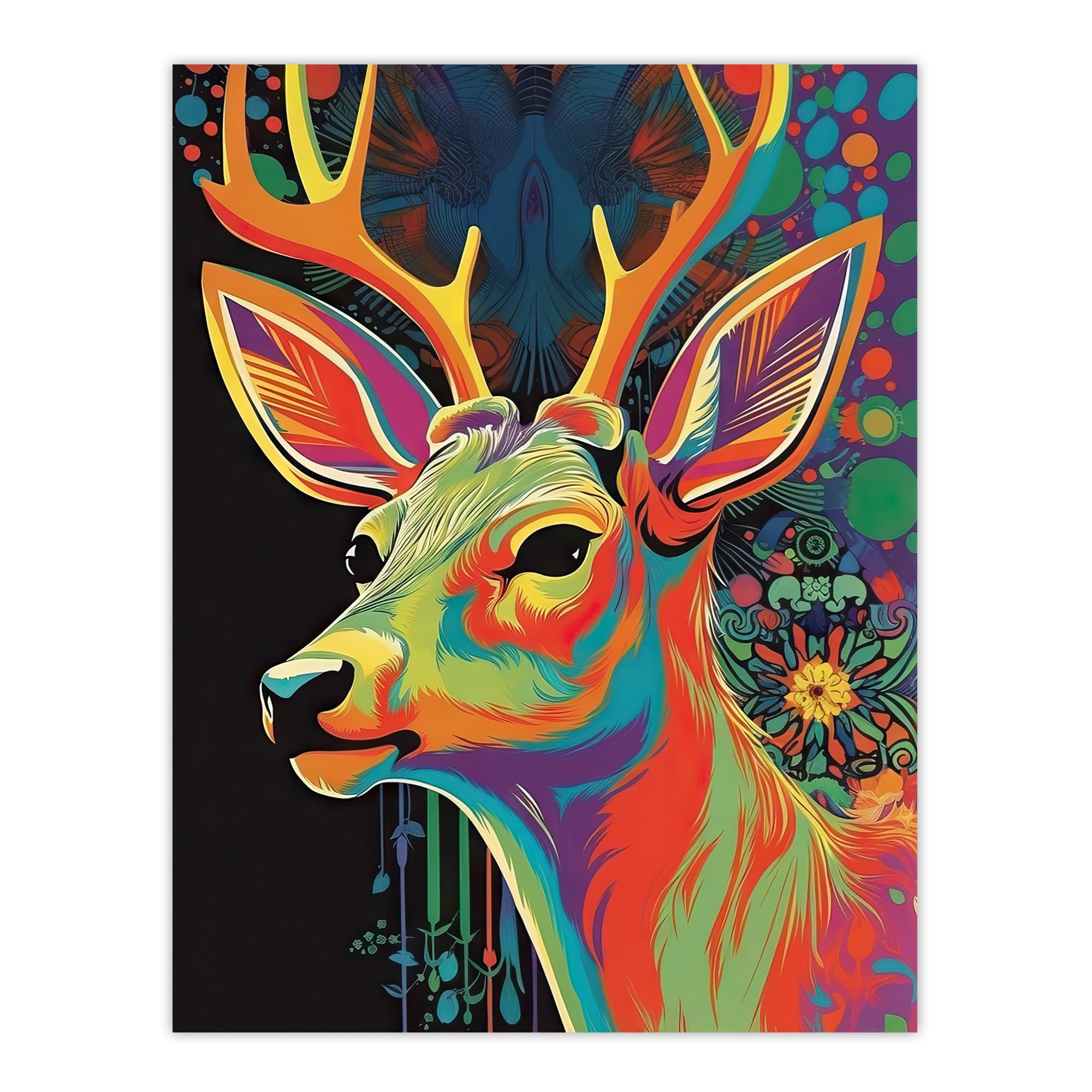 Artery8 Psychedelic Buck Multicoloured Deer Abstract Painting Vibrant Bold Bright Colourful Painting Large Wall Art Poster Print Thick Paper 18X24 Inch