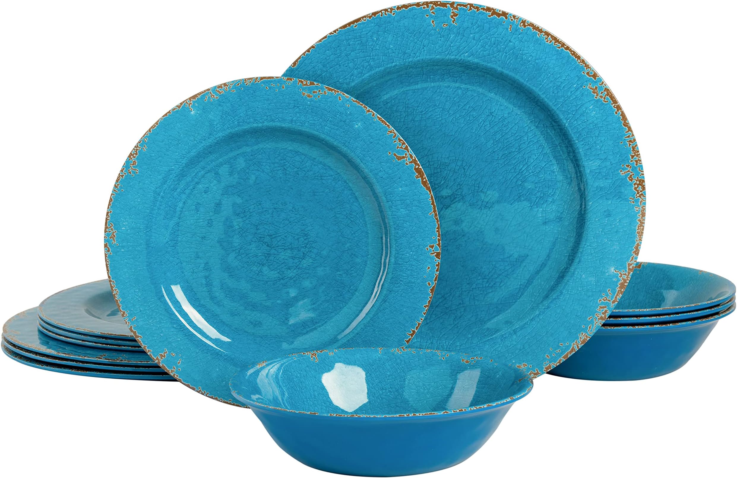 Gibson Home 94893.12 Laurie Gates by Gibson Mauna Dinnerware Set, Melamine, Light Blue